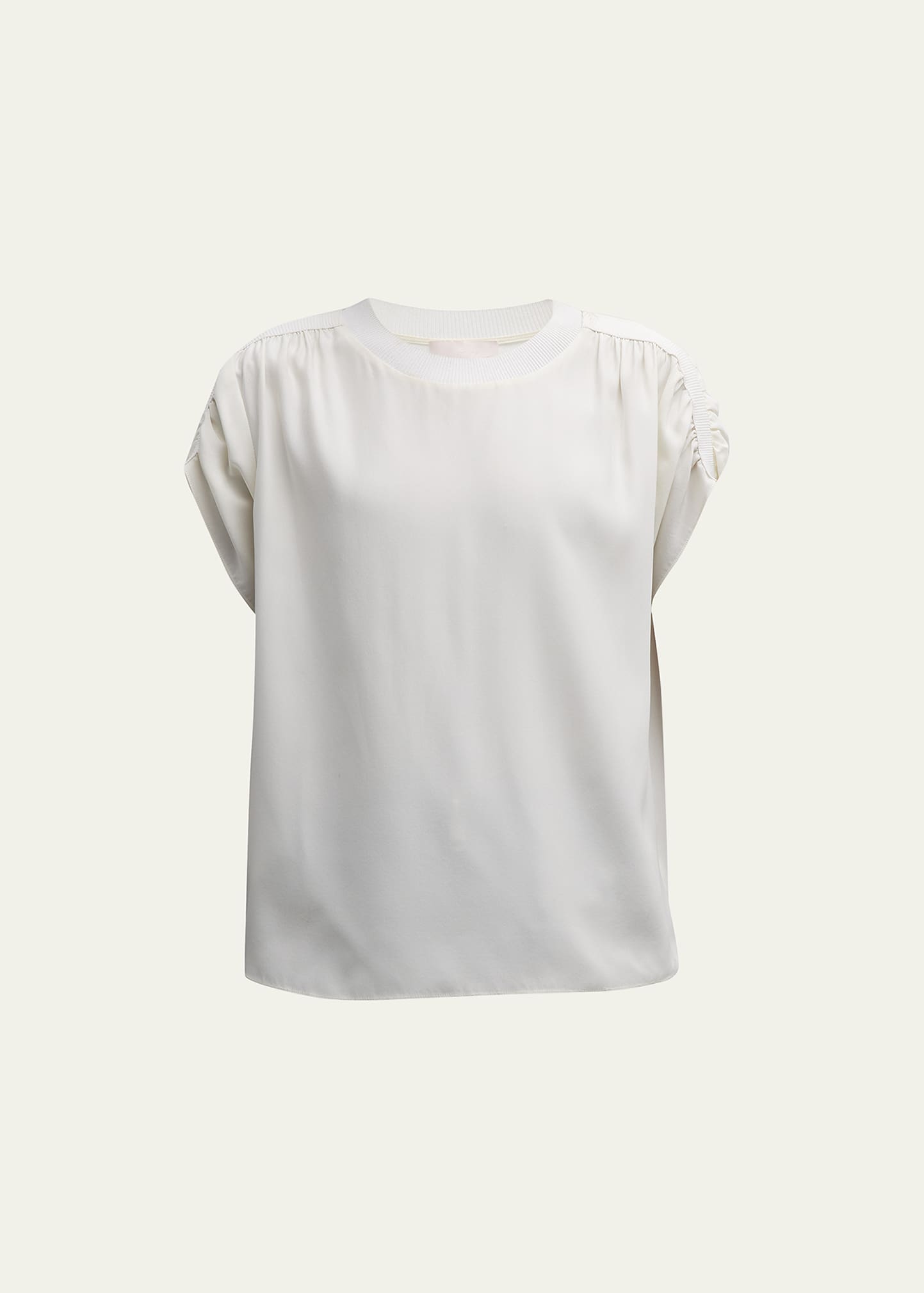 Cinq À Sept Lorainne Short Ruched-sleeve Silk Top In Ivory