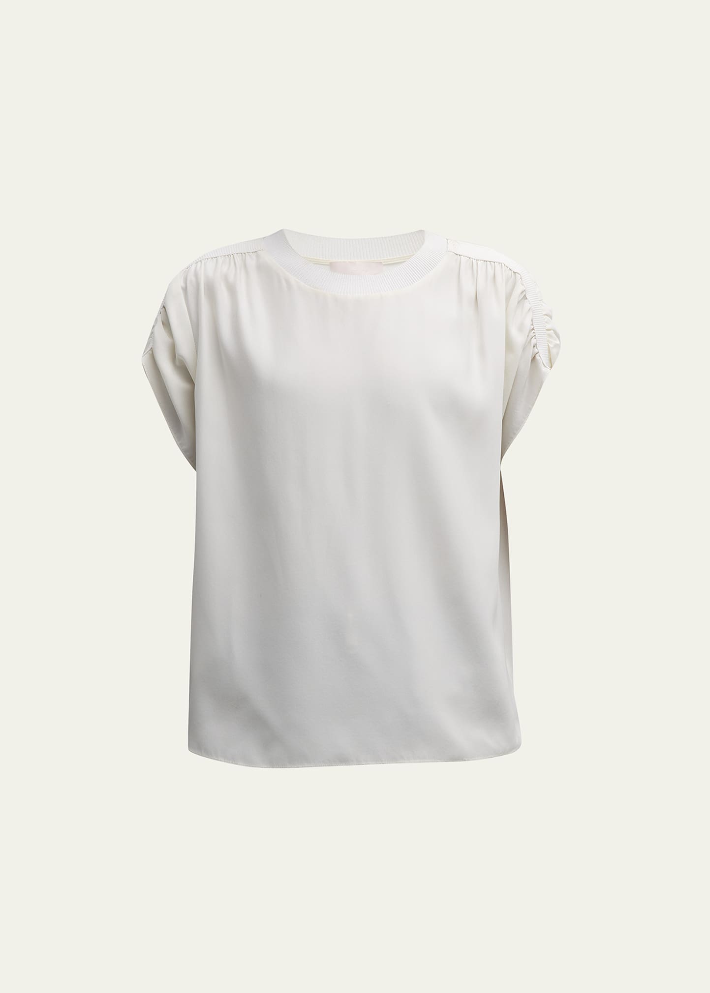 Lorainne Short Ruched-Sleeve Silk Top