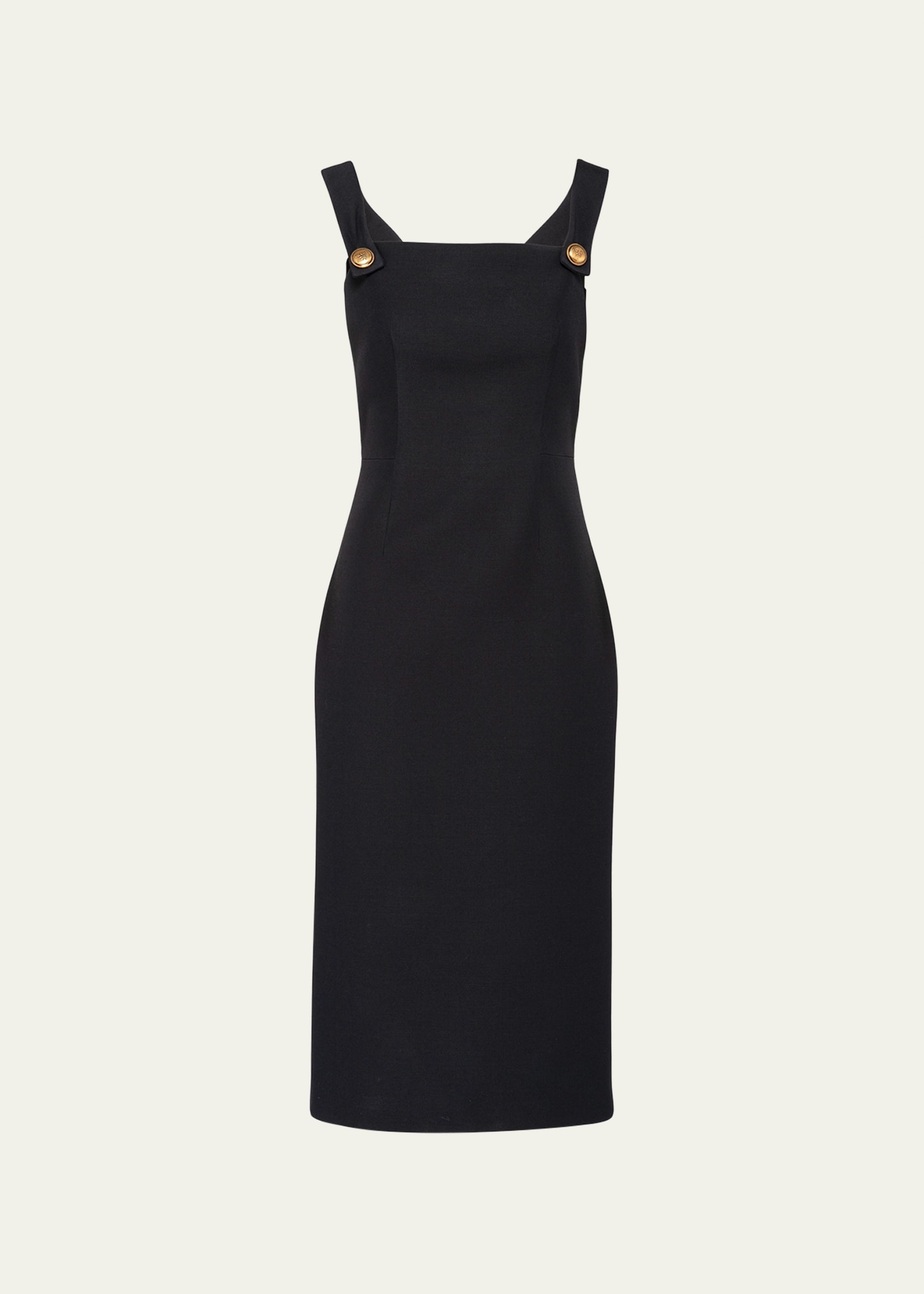 Prada Button-strap Crepe Midi Dress In F0002 Nero