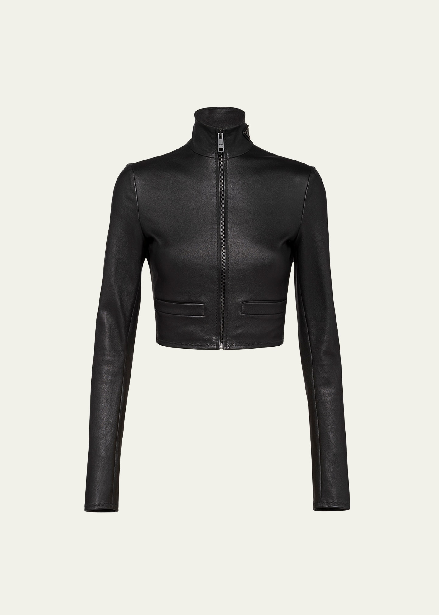 Prada Stretch Nappa Leather Jacket In F0002 Nero