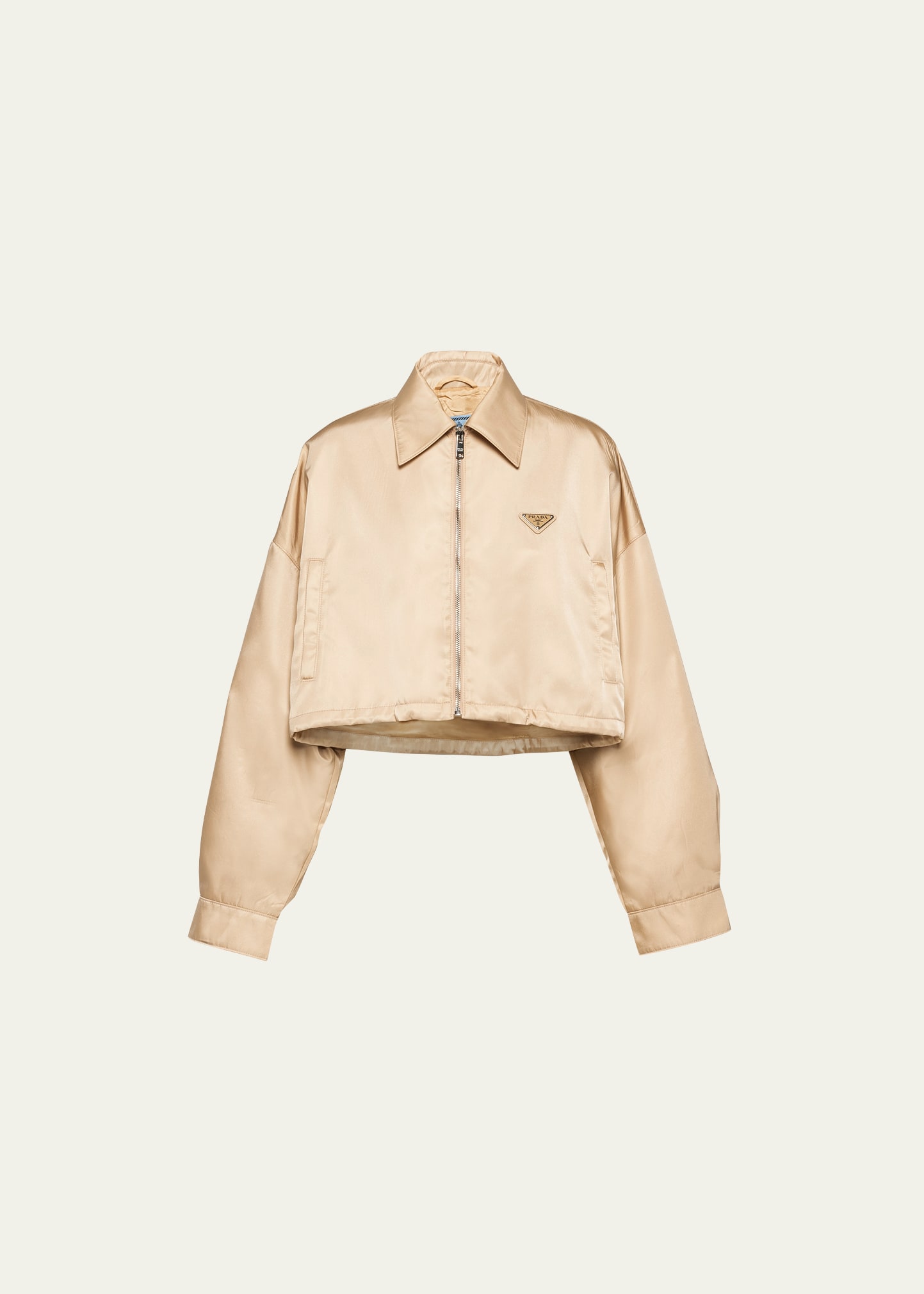 Prada Re-nylon Cropped Jacket In Beige Khaki