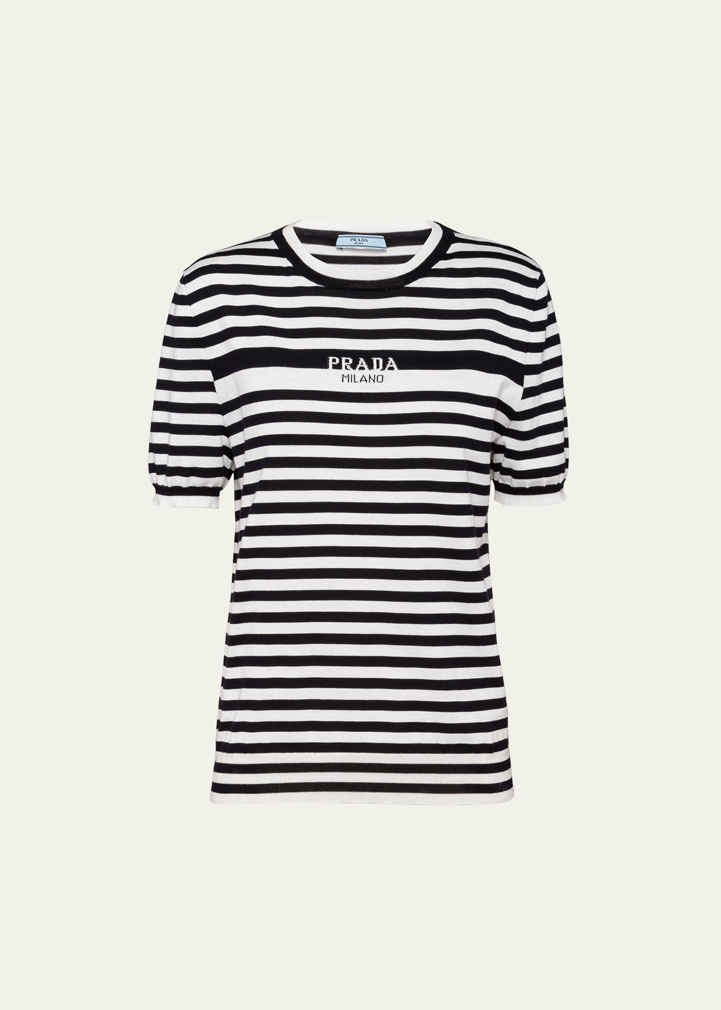 Prada Stripe Logo-intarsia Short-sleeve Top In F0ub0 Bianco Blu