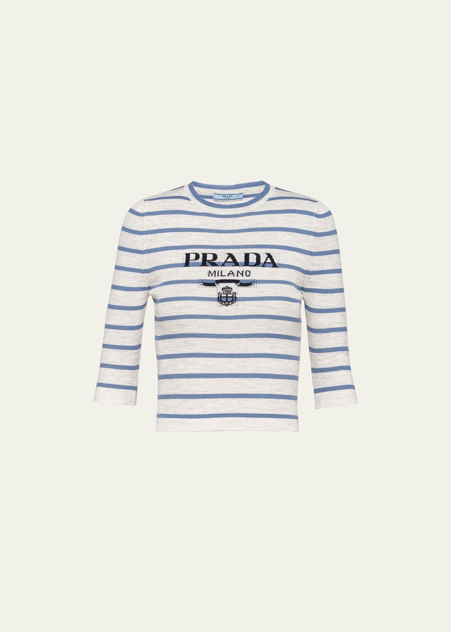 Prada Logo Striped Wool Crop Sweater In F0vwz Marmo Pervi