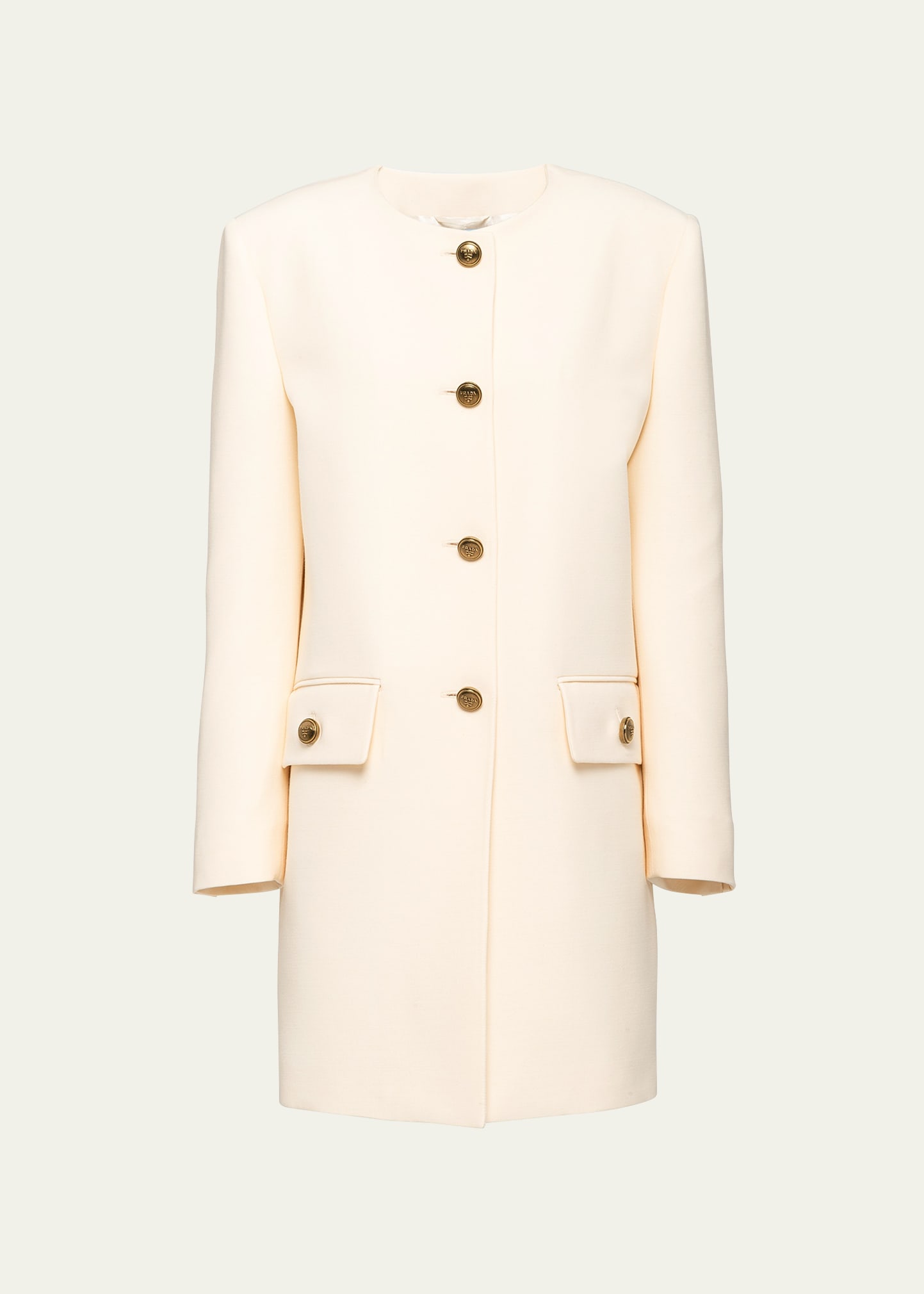 Shop Prada Single-breasted Tricotine Coat In F0018 Naturale