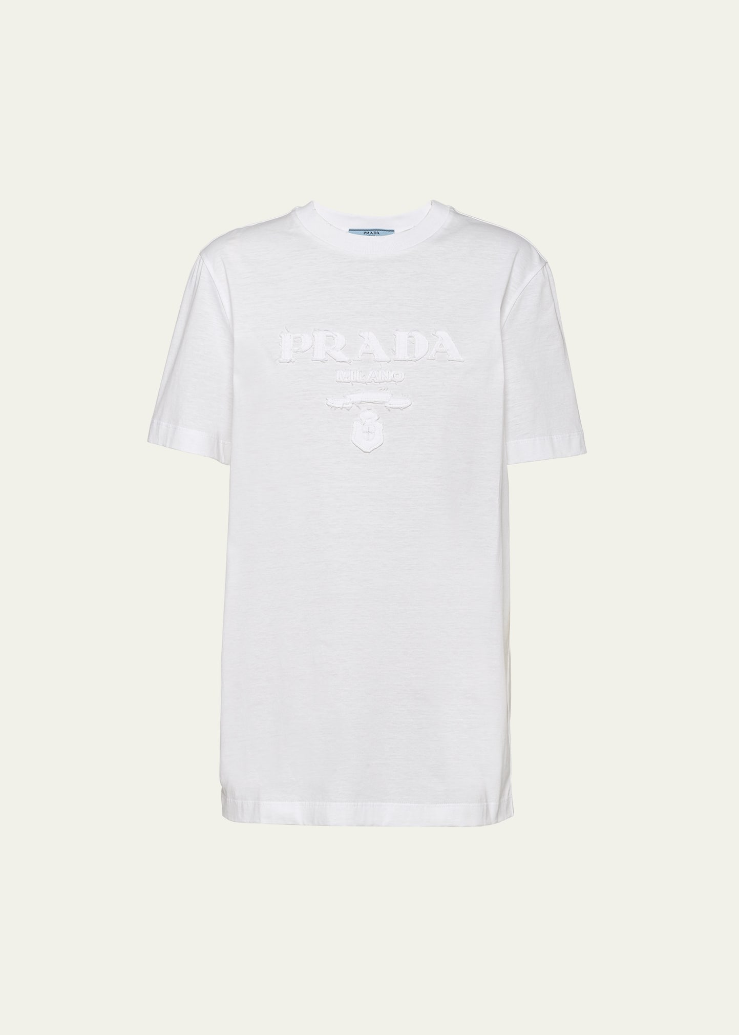 Prada Logo-embroidered Jersey T-shirt In F0009 Bianco