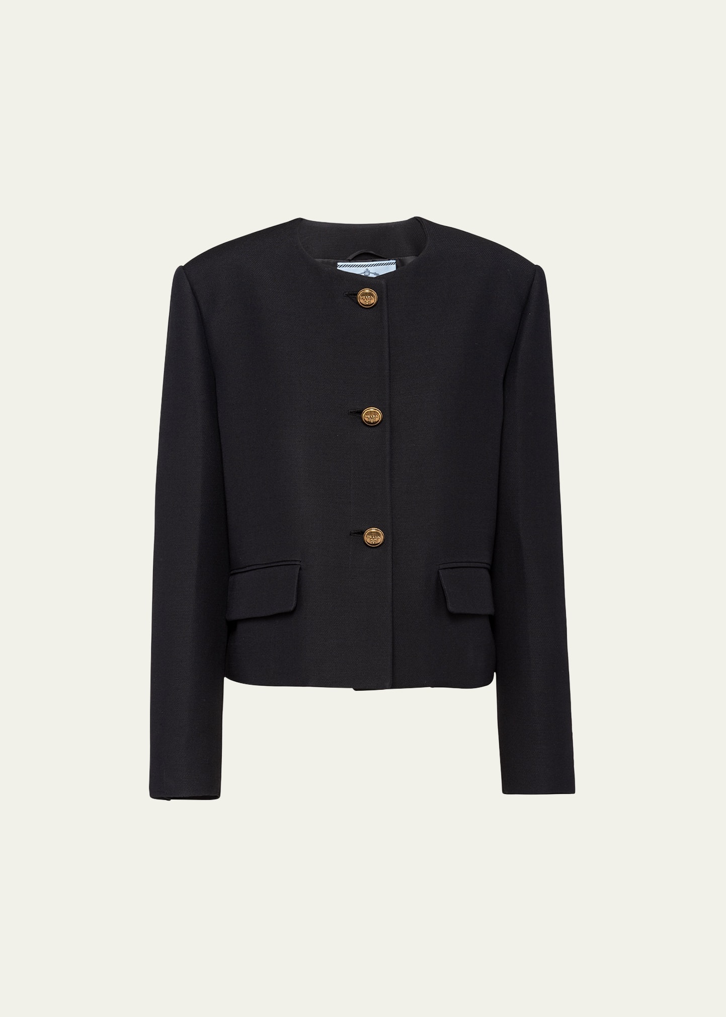 Prada Round-neck Wool-silk Jacket In F0002 Nero