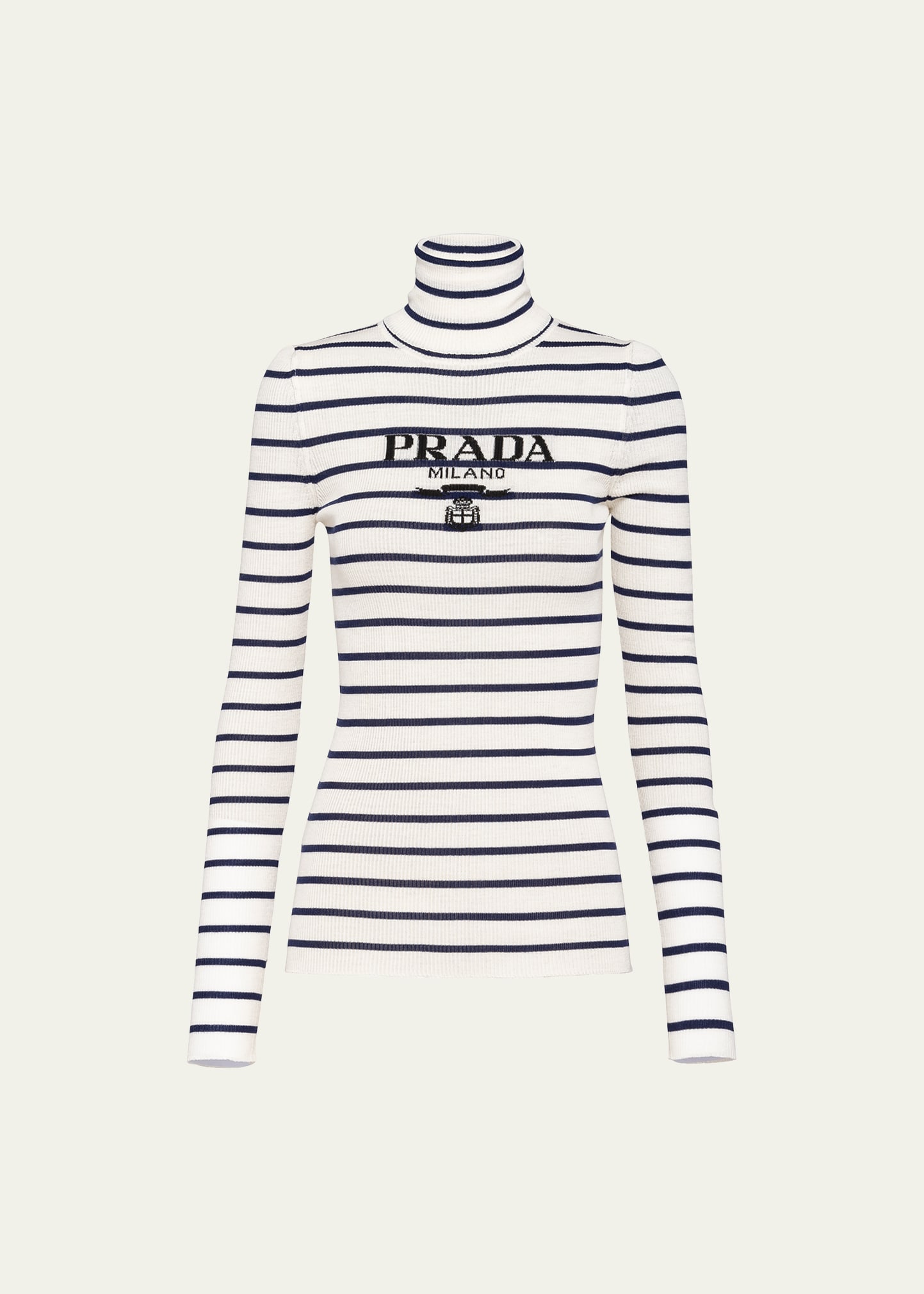 Prada Stripe Logo-intarsia Turtleneck Sweater In F058l Avorio Navy