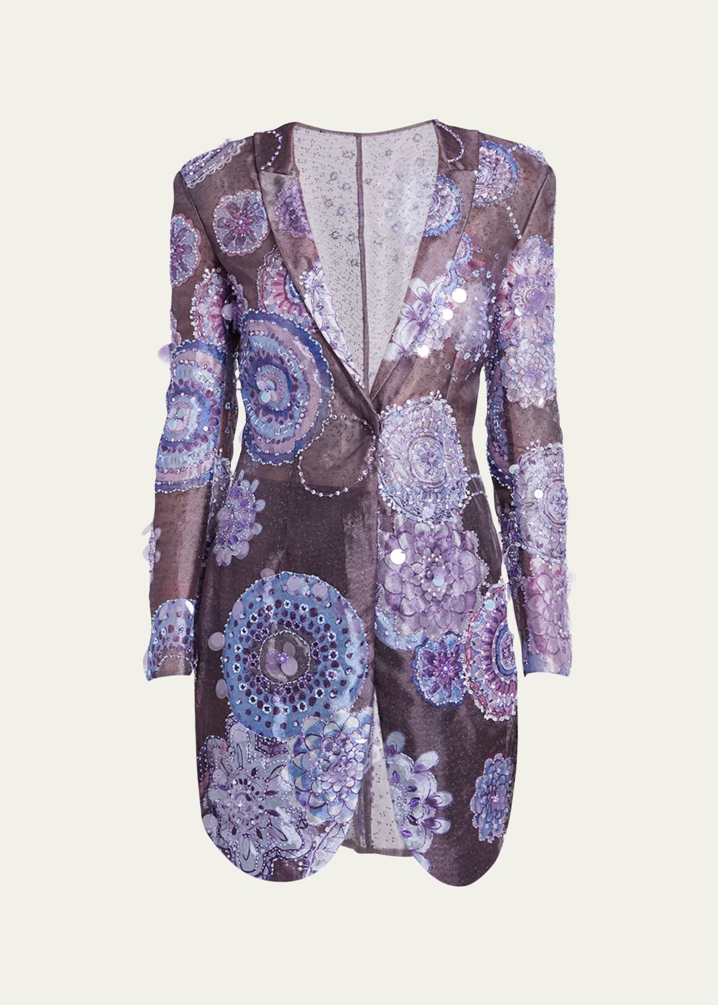 Giorgio Armani Sheer Printed Blazer Jacket With Beaded Details In Purple