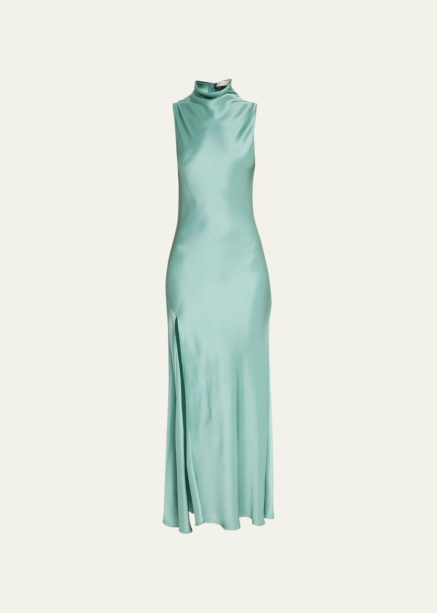 Lapointe Double-face Satin Cocktail Dress With Drape Neck In Sea Green