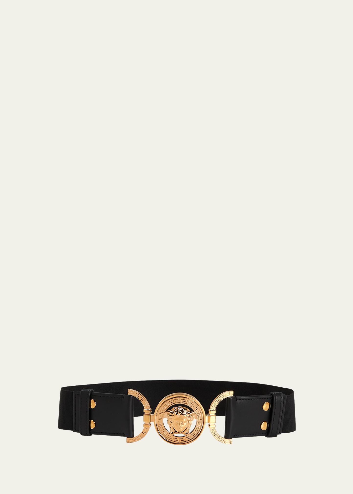 Versace La Medusa Wide Leather Belt In Black  Gol
