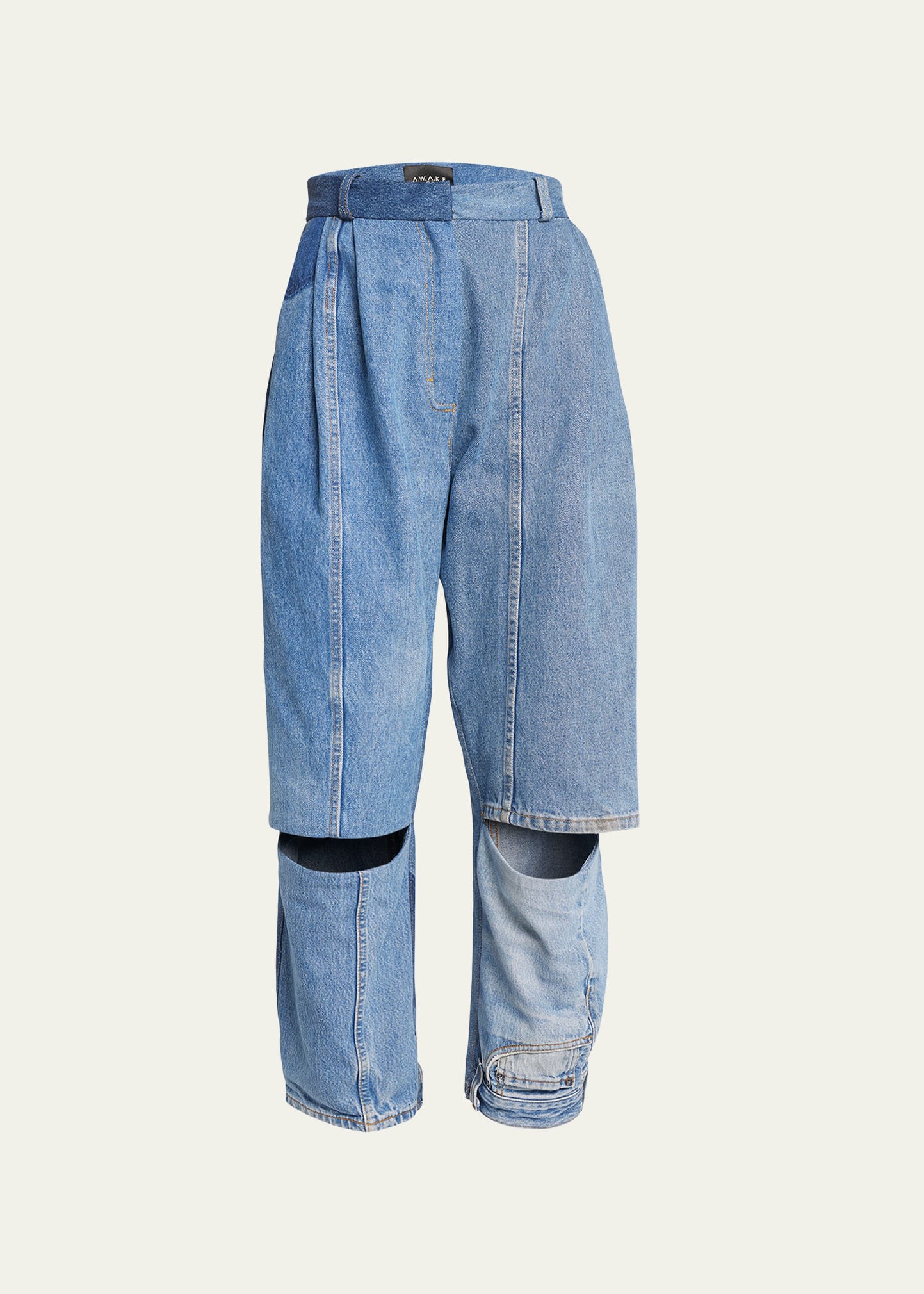 A.w.a.k.e. Upcycled Straight Horizontal Slit Jeans In Blue