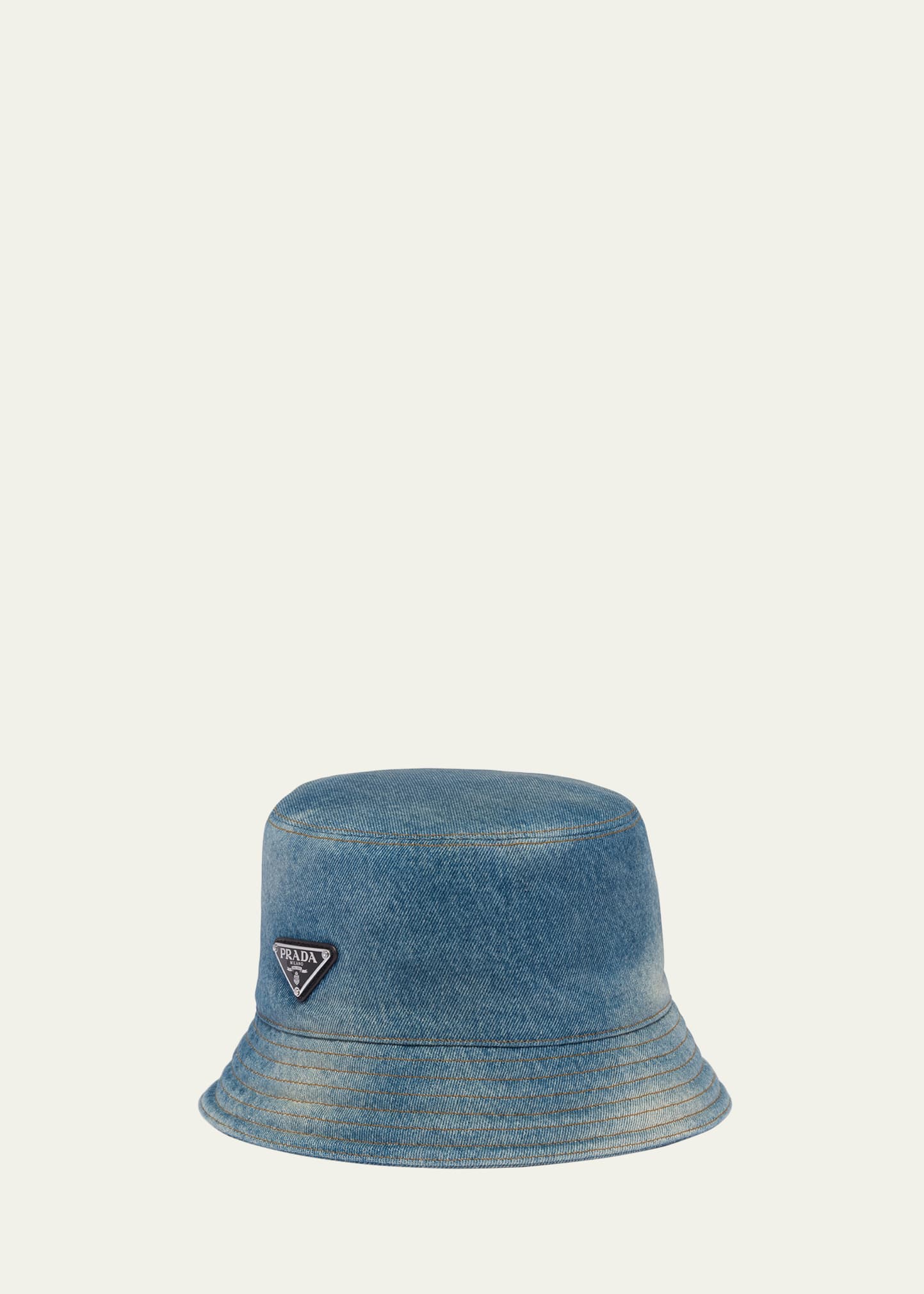 Prada Men's Triangle Logo Denim Bucket Hat In Blue