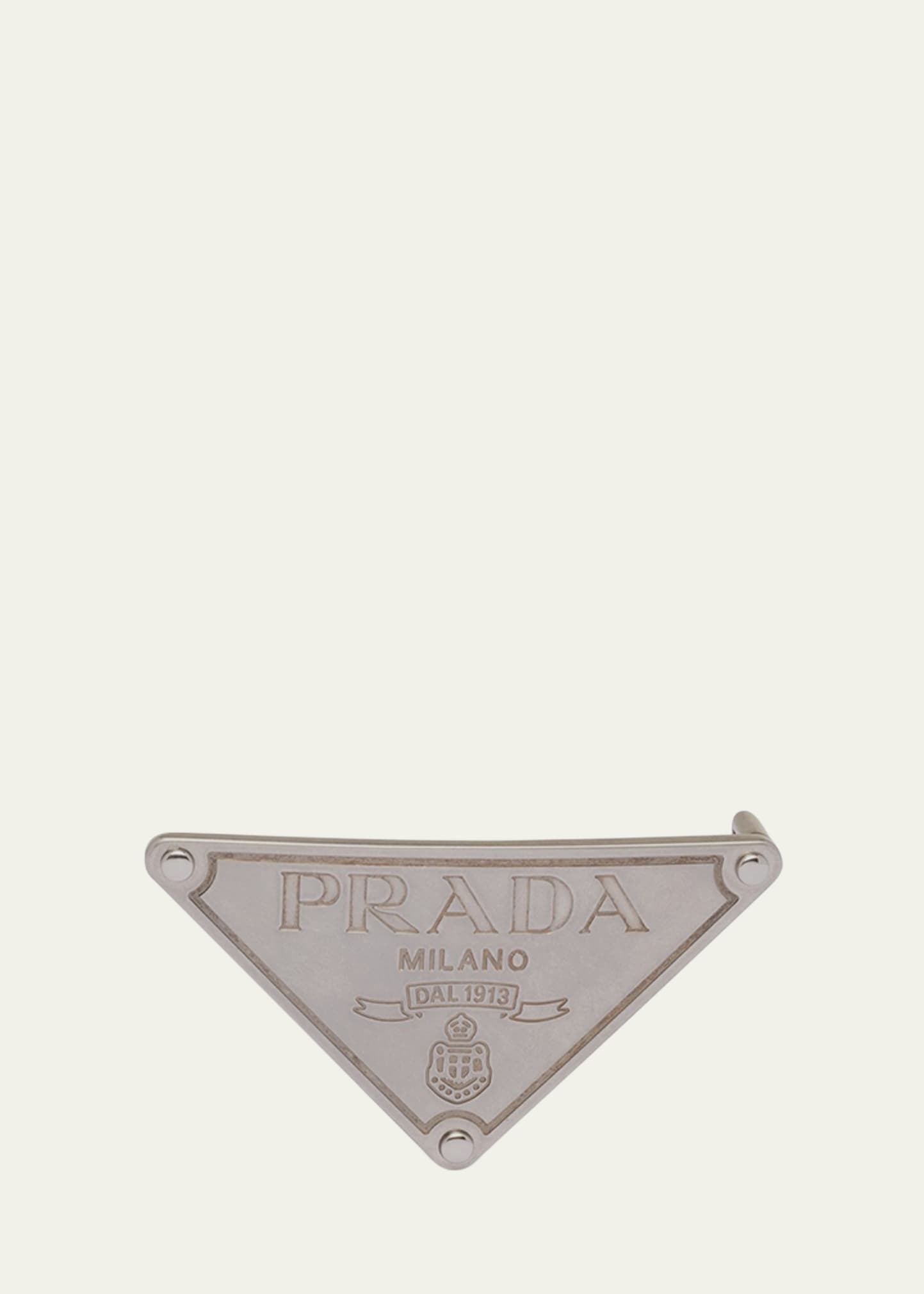 Prada Men's Triangle Logo Metal Belt Buckle In Metallic
