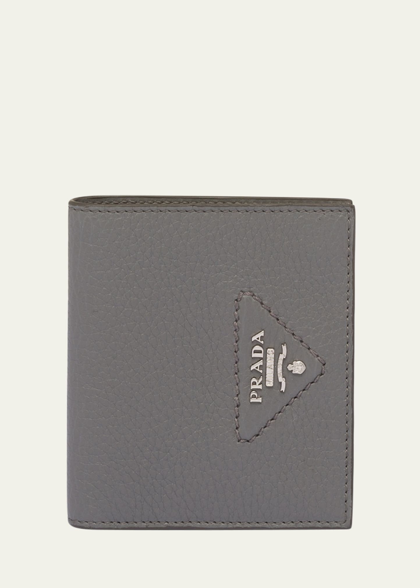 Prada Men's Leather Bifold Wallet In Grey
