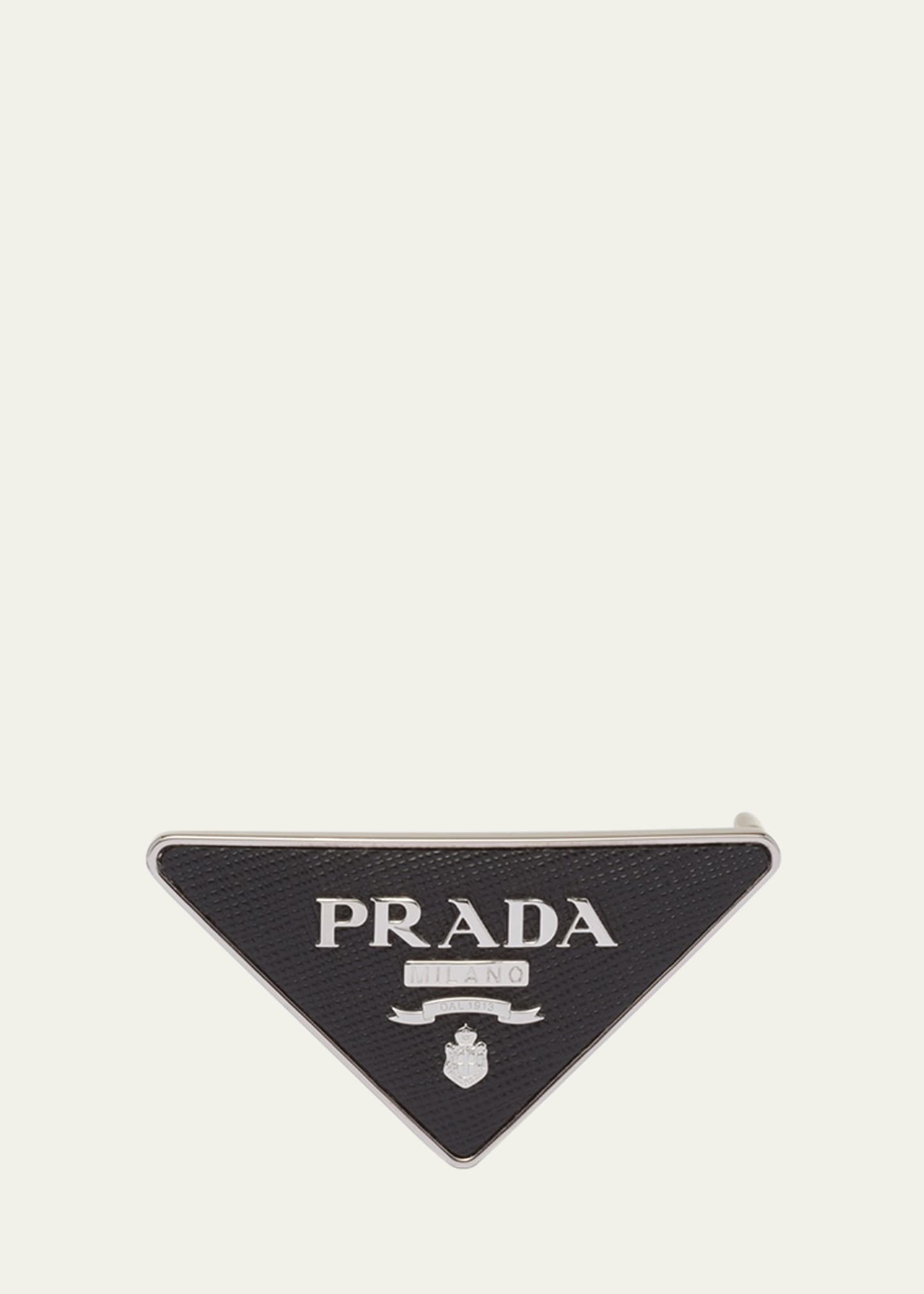 Prada Men's Saffiano Leather Triangle Belt Buckle In Black