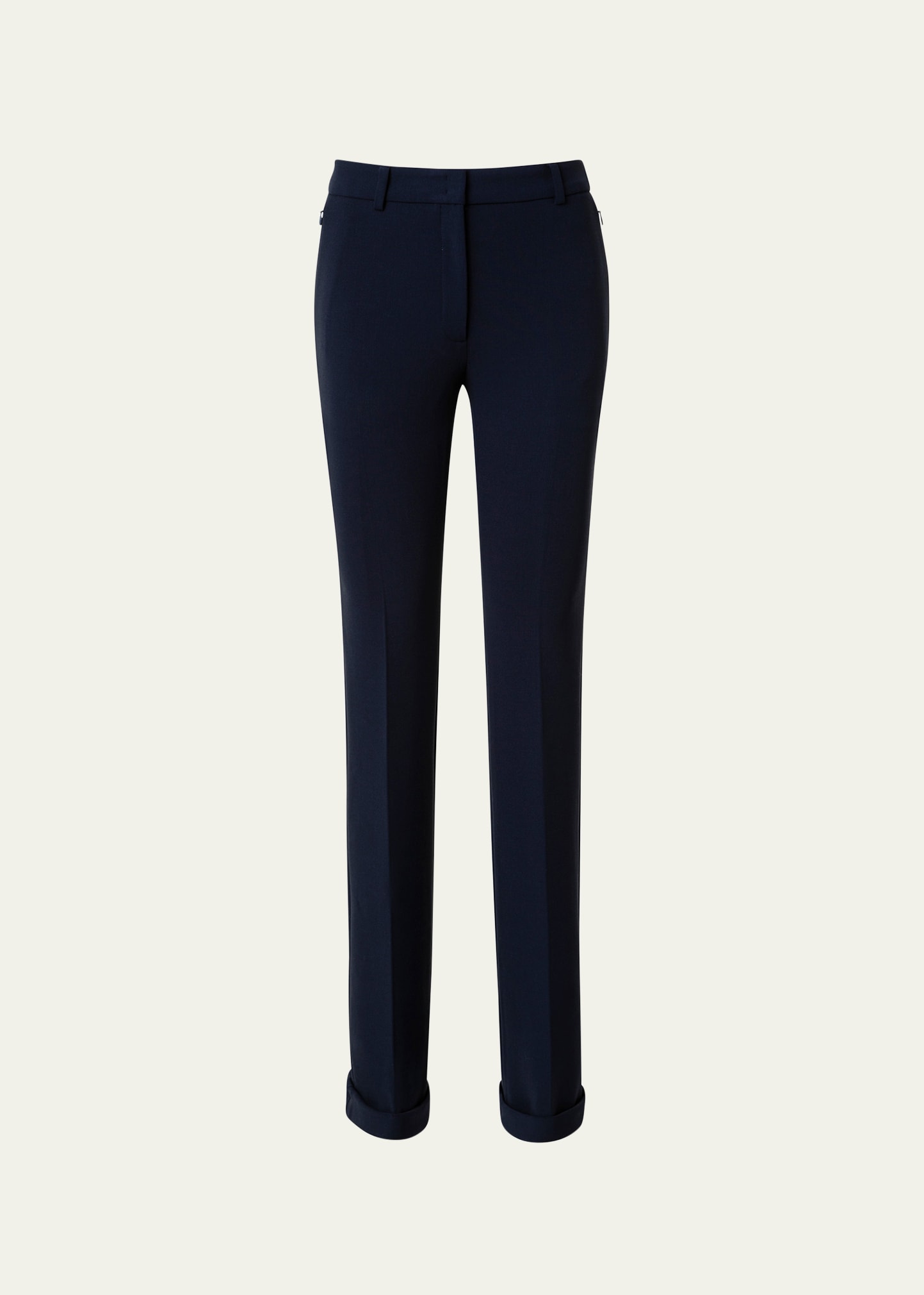 Akris Straight Cuffed Stretch Wool Ankle Pants In Navy