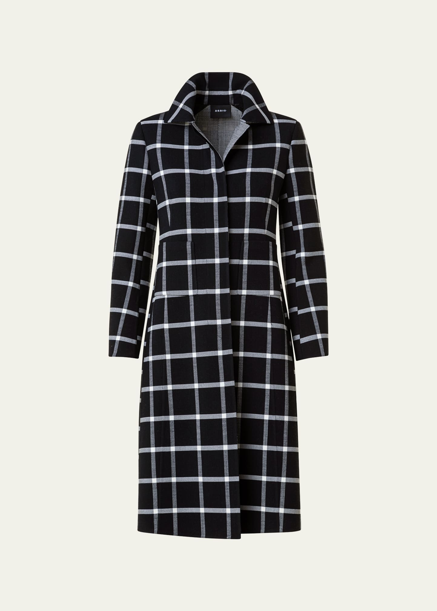 AKRIS CHECK DOUBLE-FACE WOOL COAT