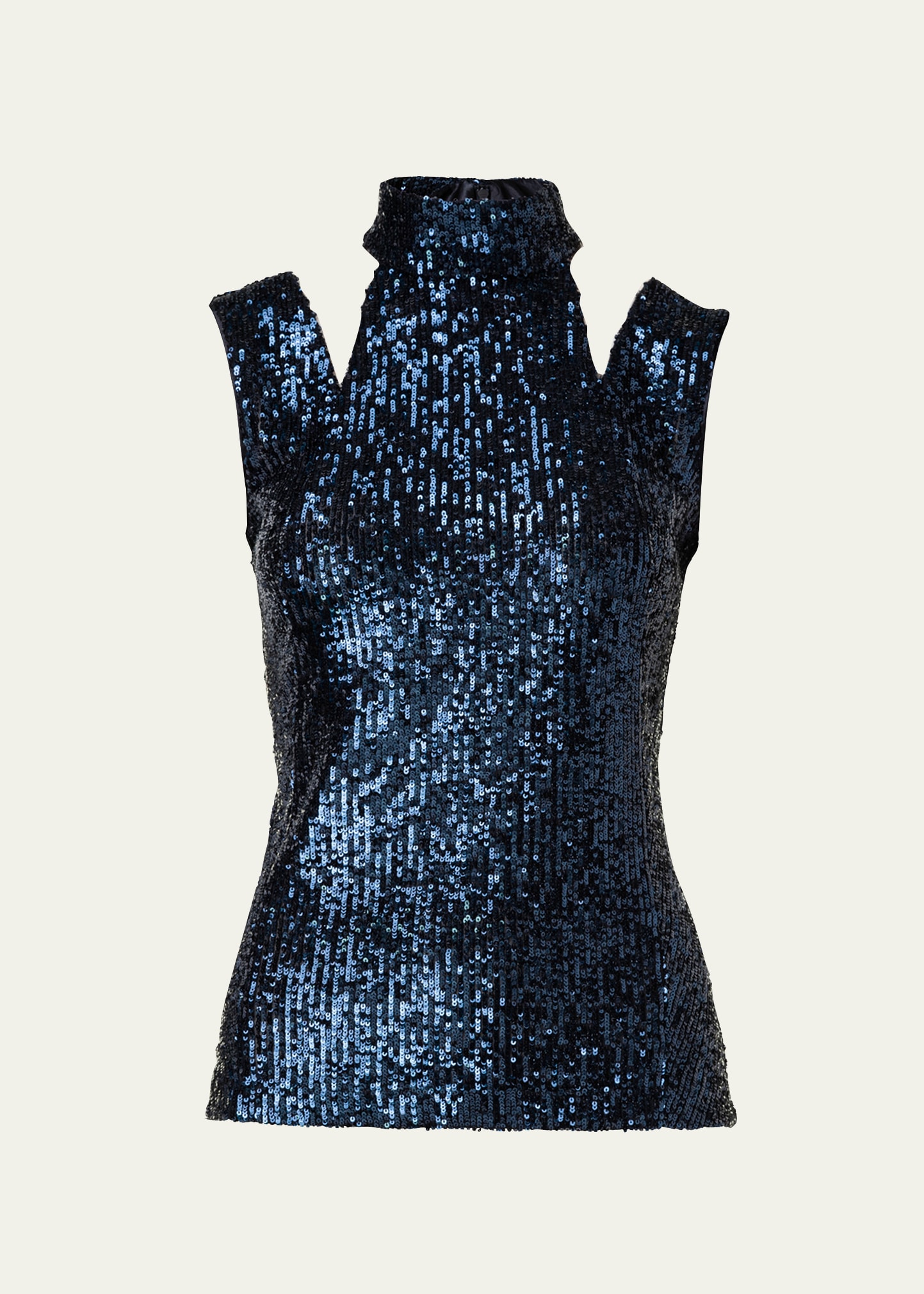 AKRIS SEQUINED MOCK-NECK FITTED TOP