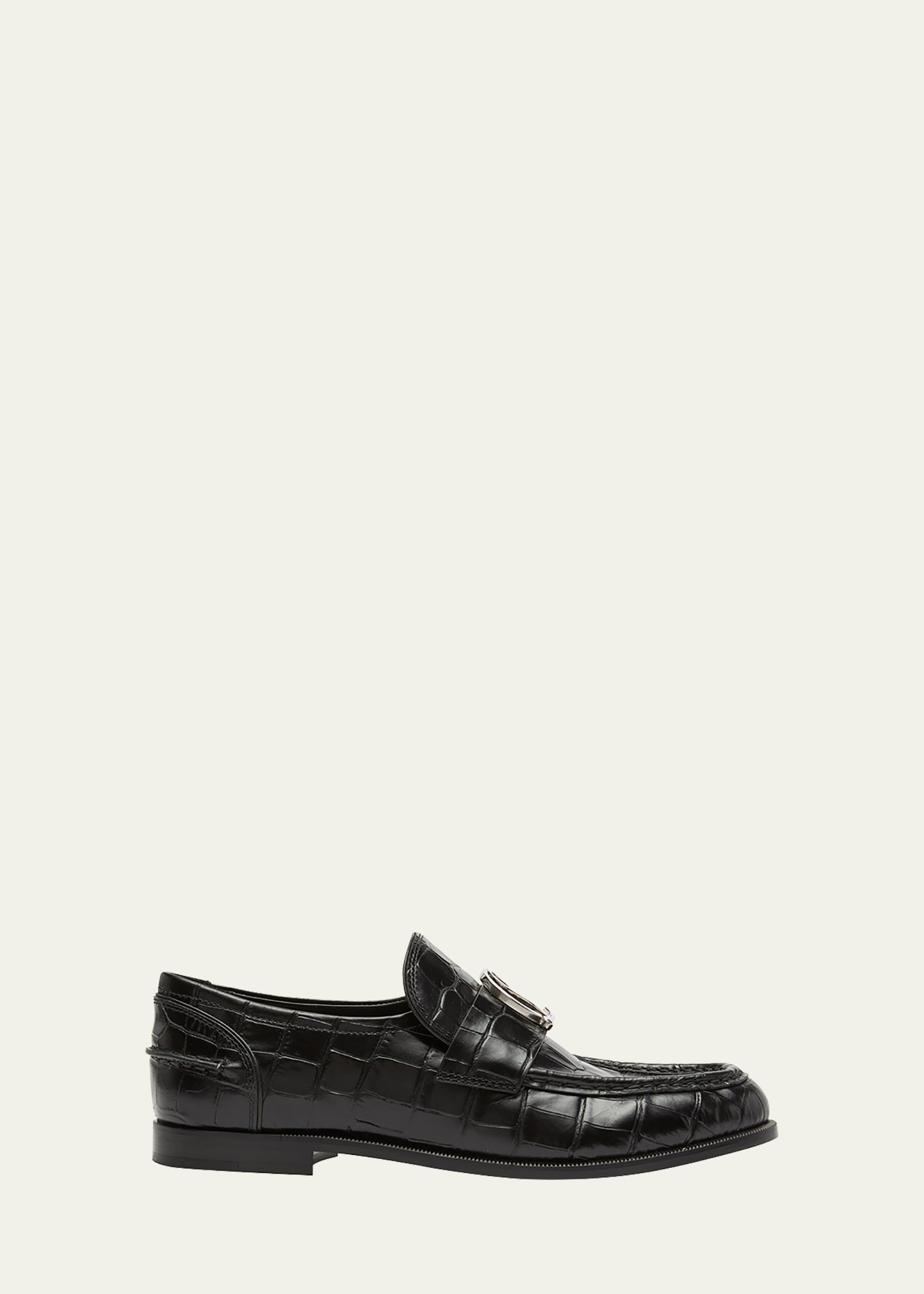 Shop Christian Louboutin Croco Medallion Flat Loafers In Blacklin Black