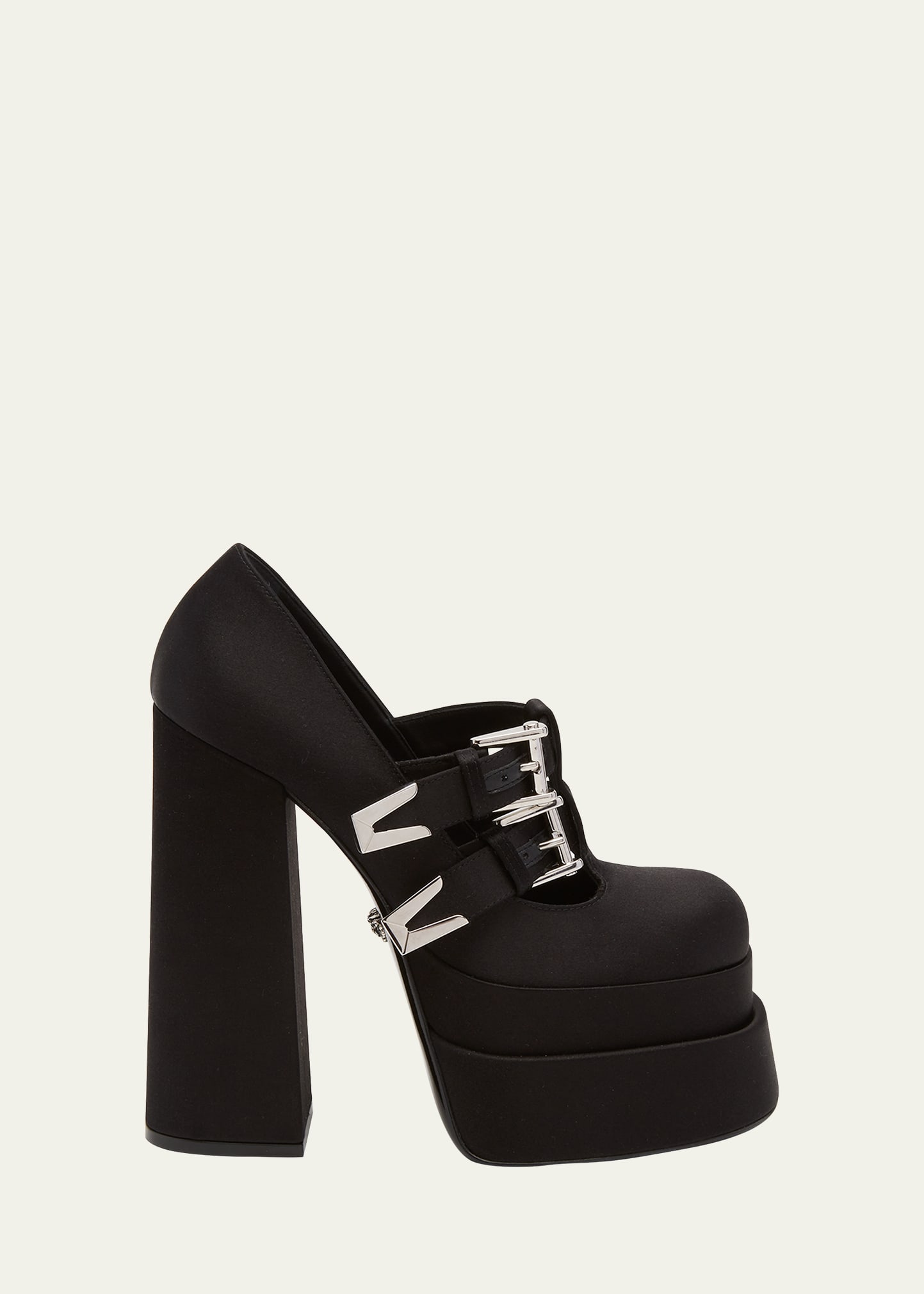 Versace Medusa Aevitas Satin Platform Pumps In Black Palladium