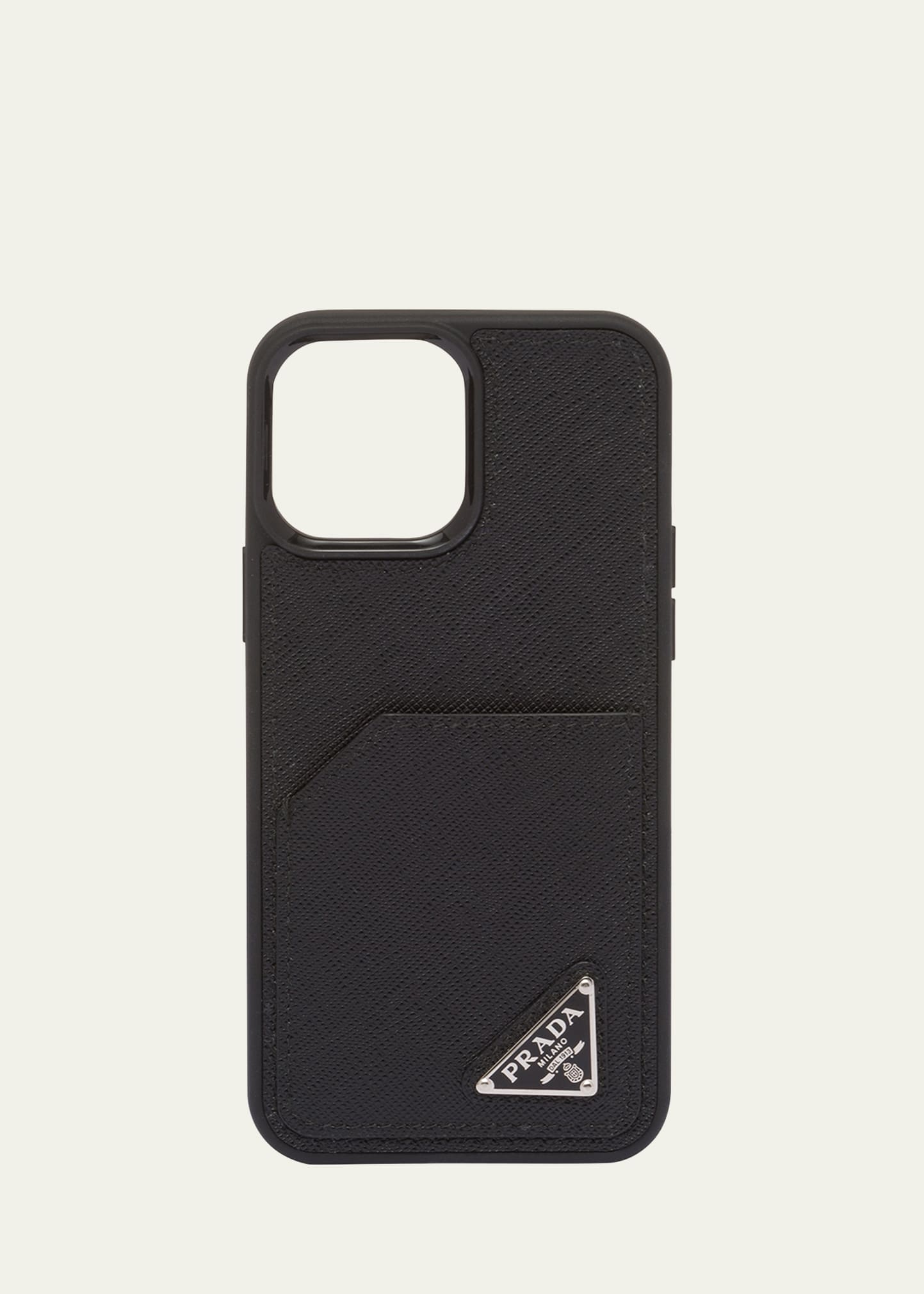 Prada Men's Saffiano Leather Iphone 14 Pro Max Phone Case In Black