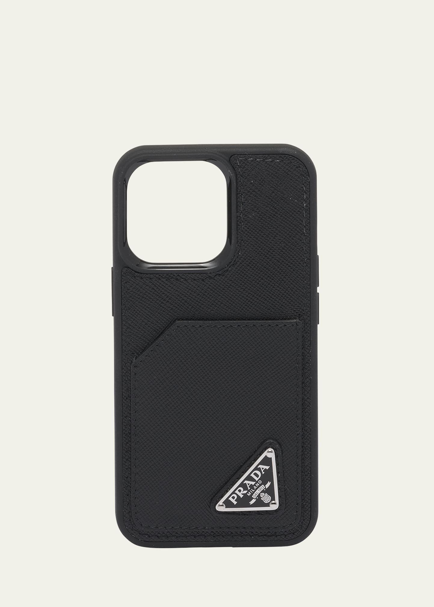 Prada Men's Saffiano Leather Iphone 14 Phone Case In Black