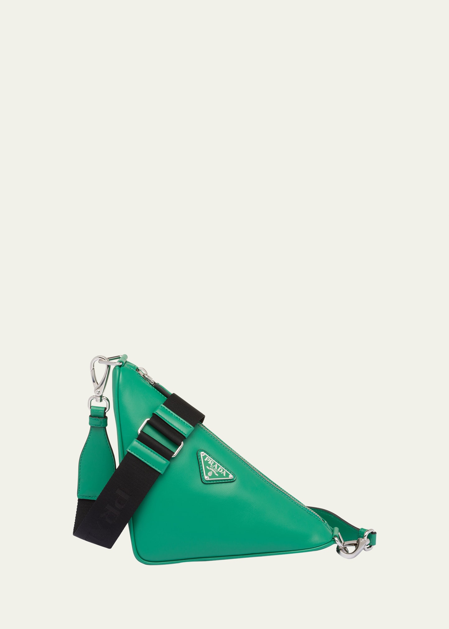 Shop Prada Men's Leather Triangle Crossbody Bag In Green