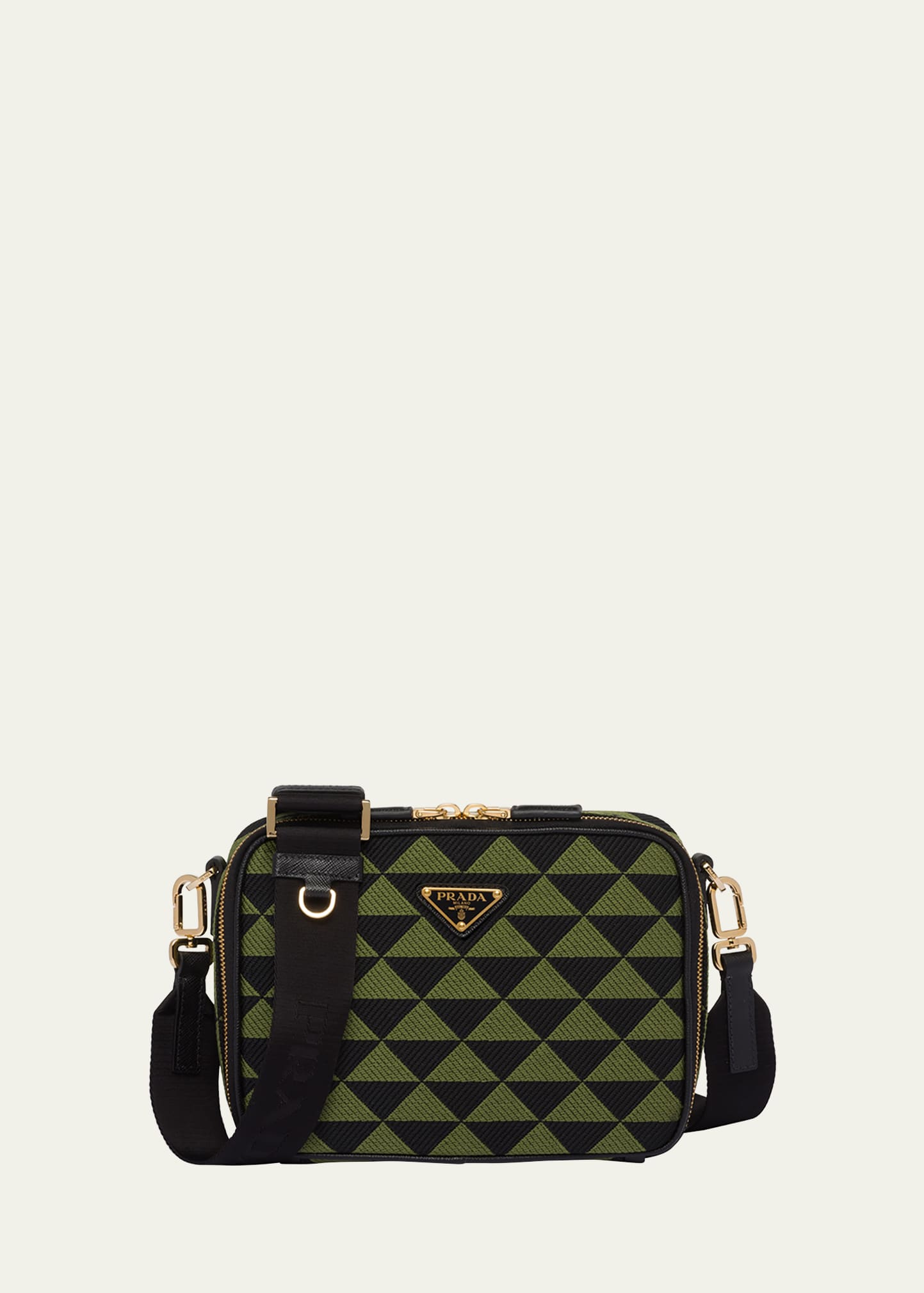 Shop Prada Men's Triangle Logo Crossbody Bag In Green
