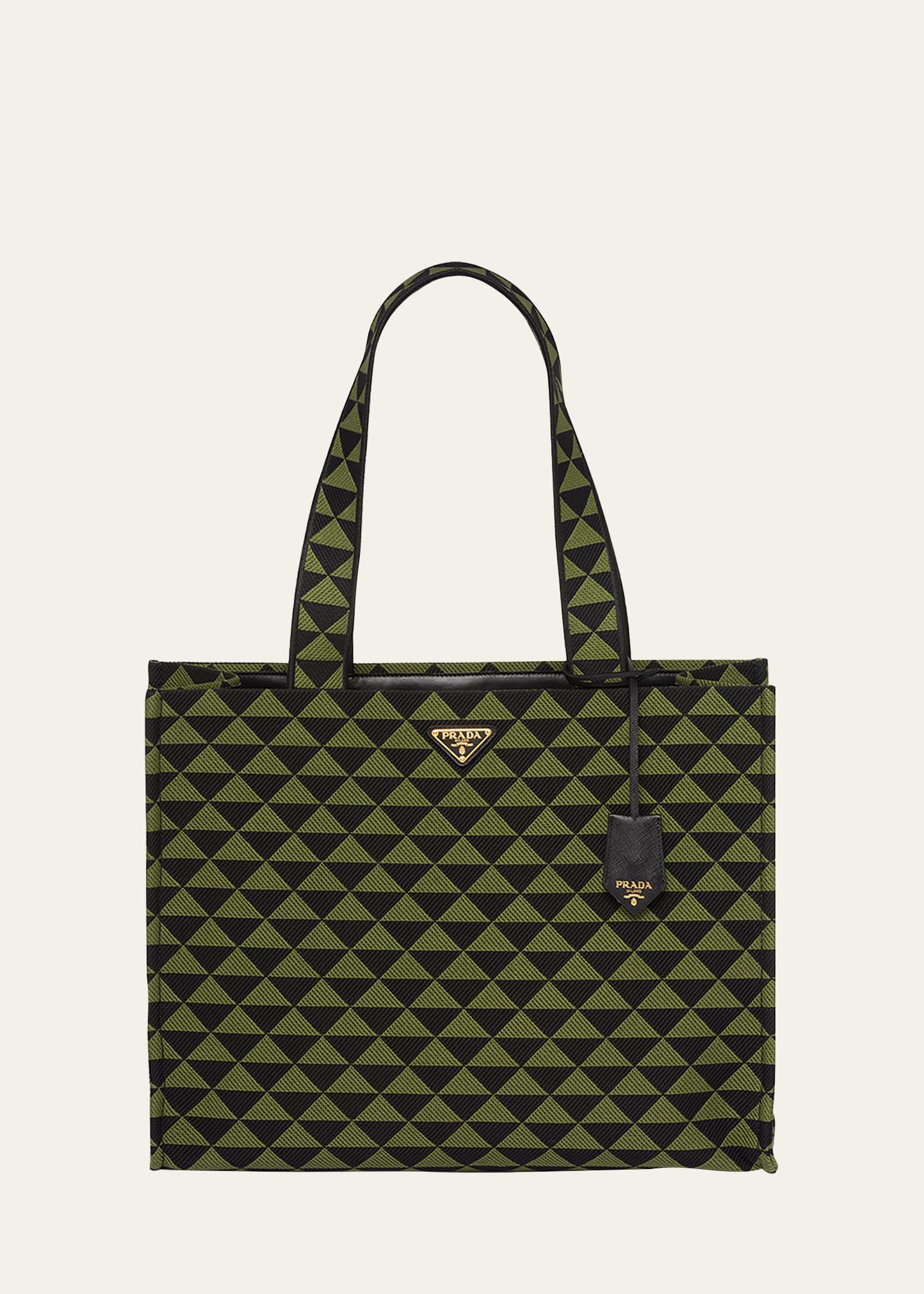 Prada Men's Triangle Logo Tote Bag In Green