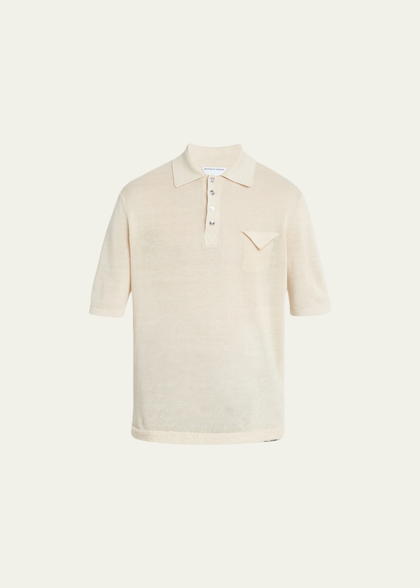 Bottega Veneta Light Weight Linen Knit Polo In Camelmulti