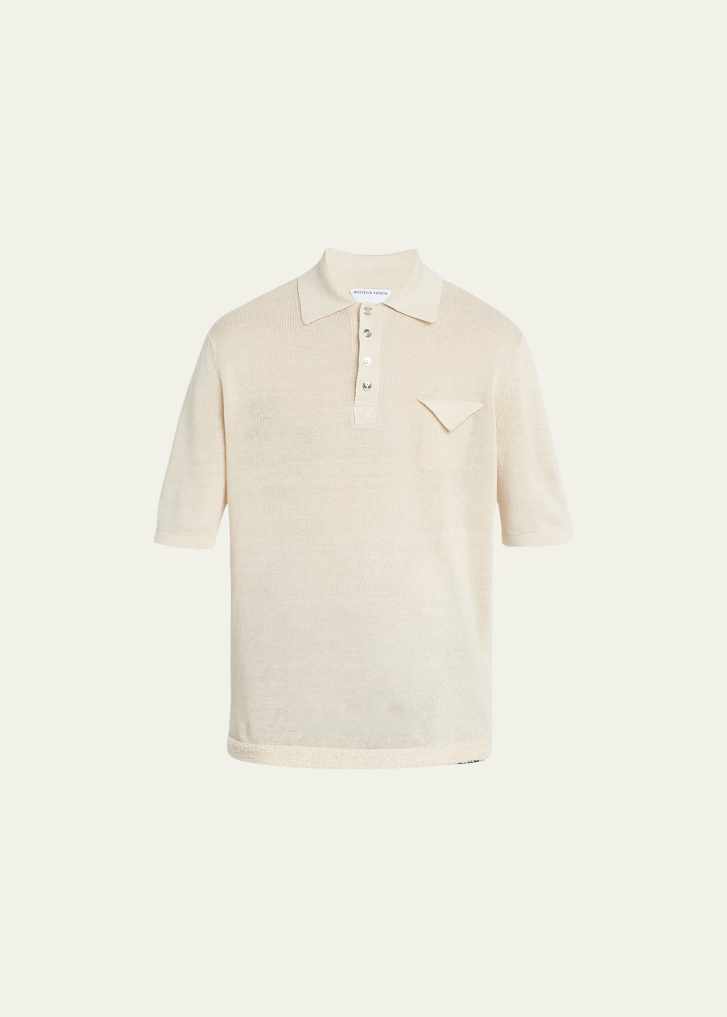 Shop Bottega Veneta Men's Linen-knit Polo In Camelmulti