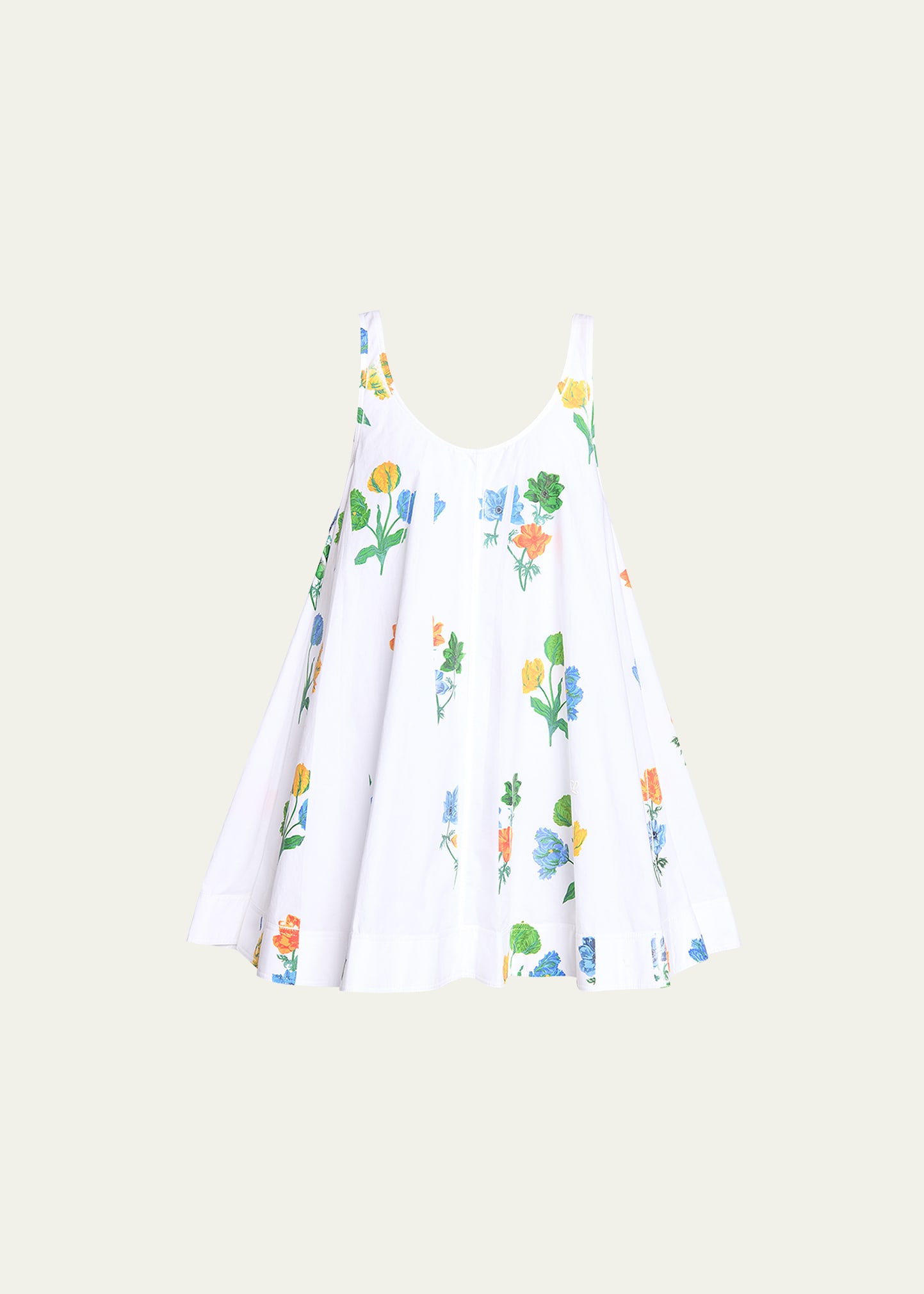 Loewe Floral Print Baby Doll Mini Dress In Whitemult