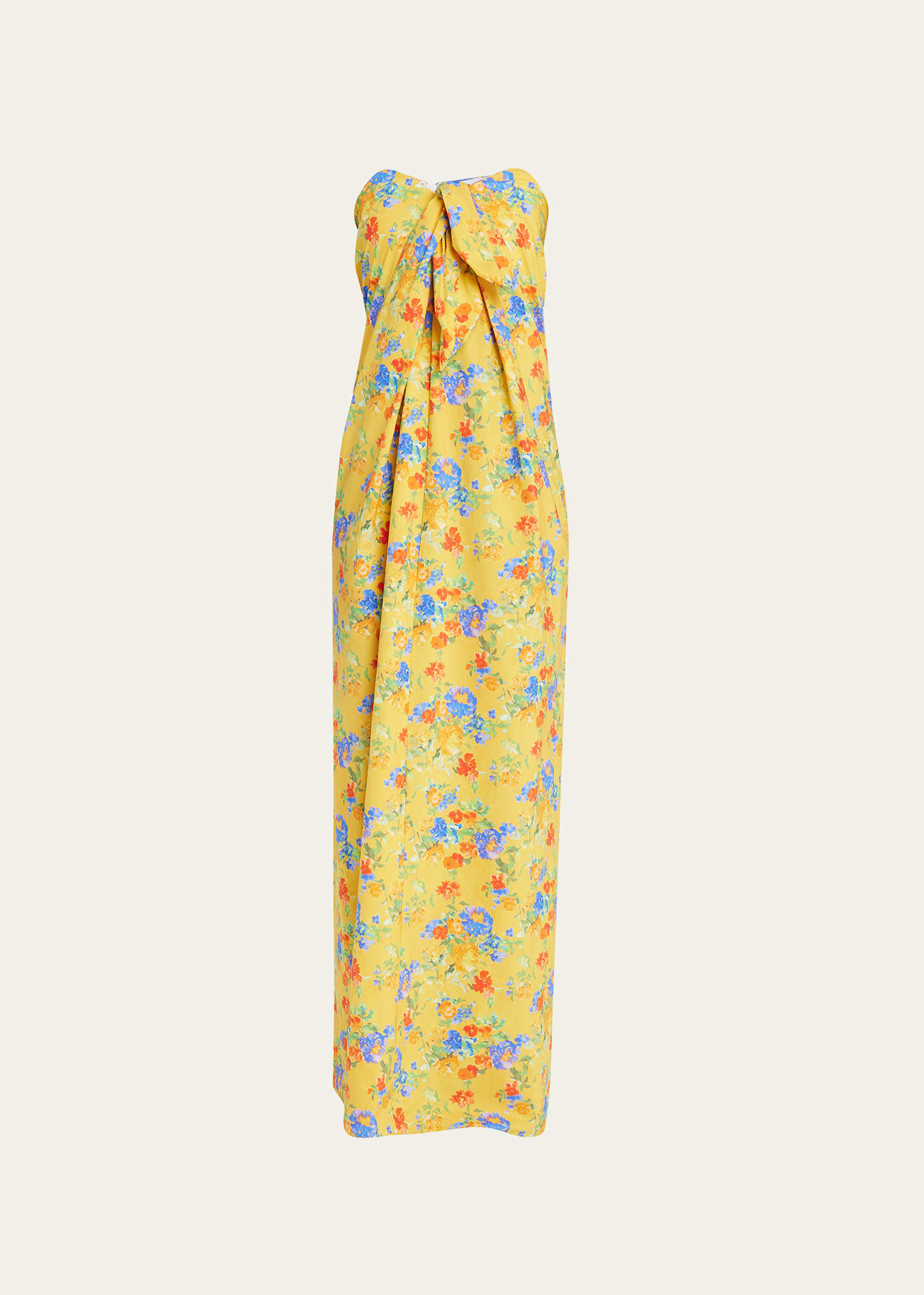 Kaia Strapless Floral Front-Tie Gown