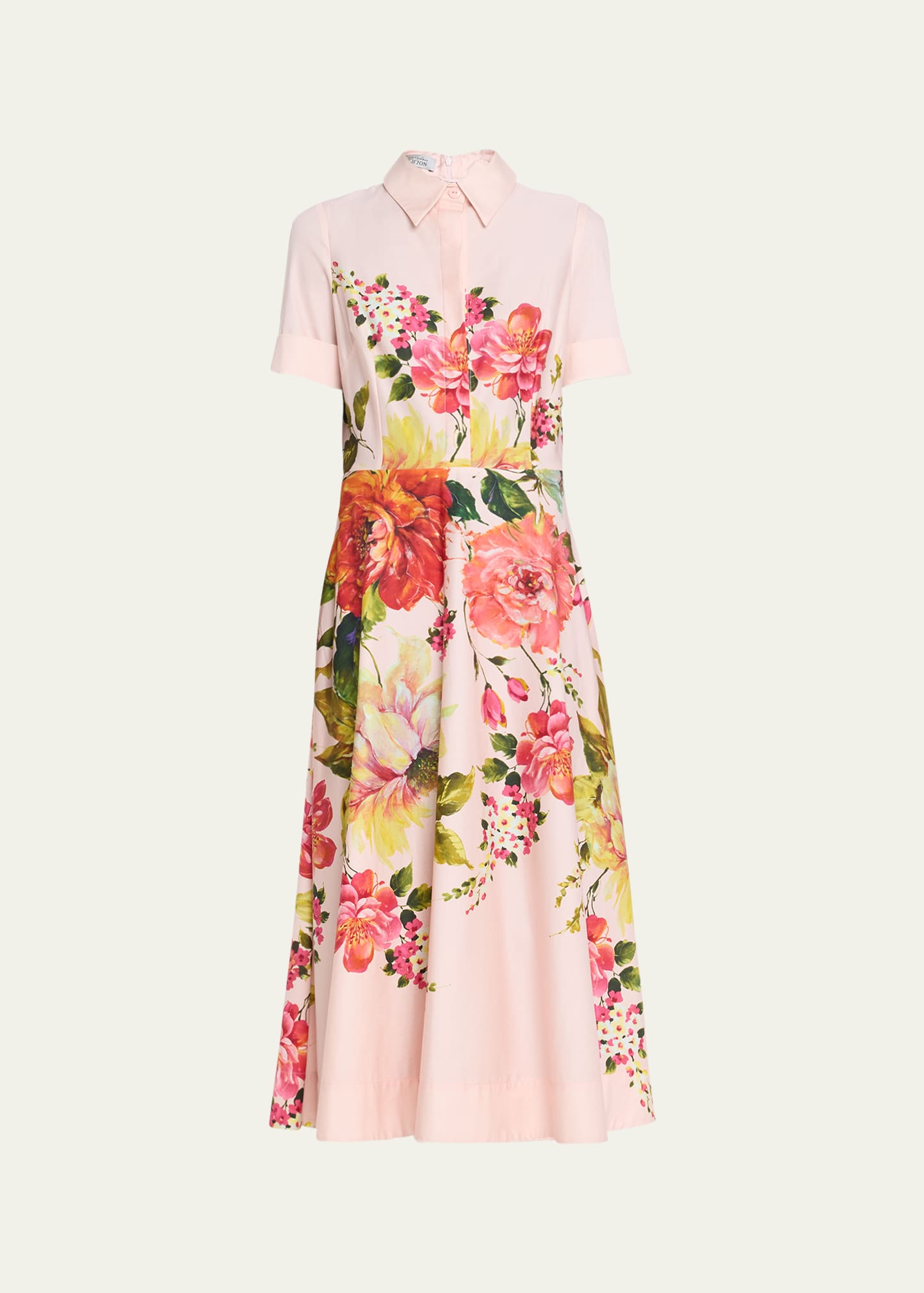 Rickie Freeman For Teri Jon Floral-print Fit-&-flare Shirtdress In Pink Multi