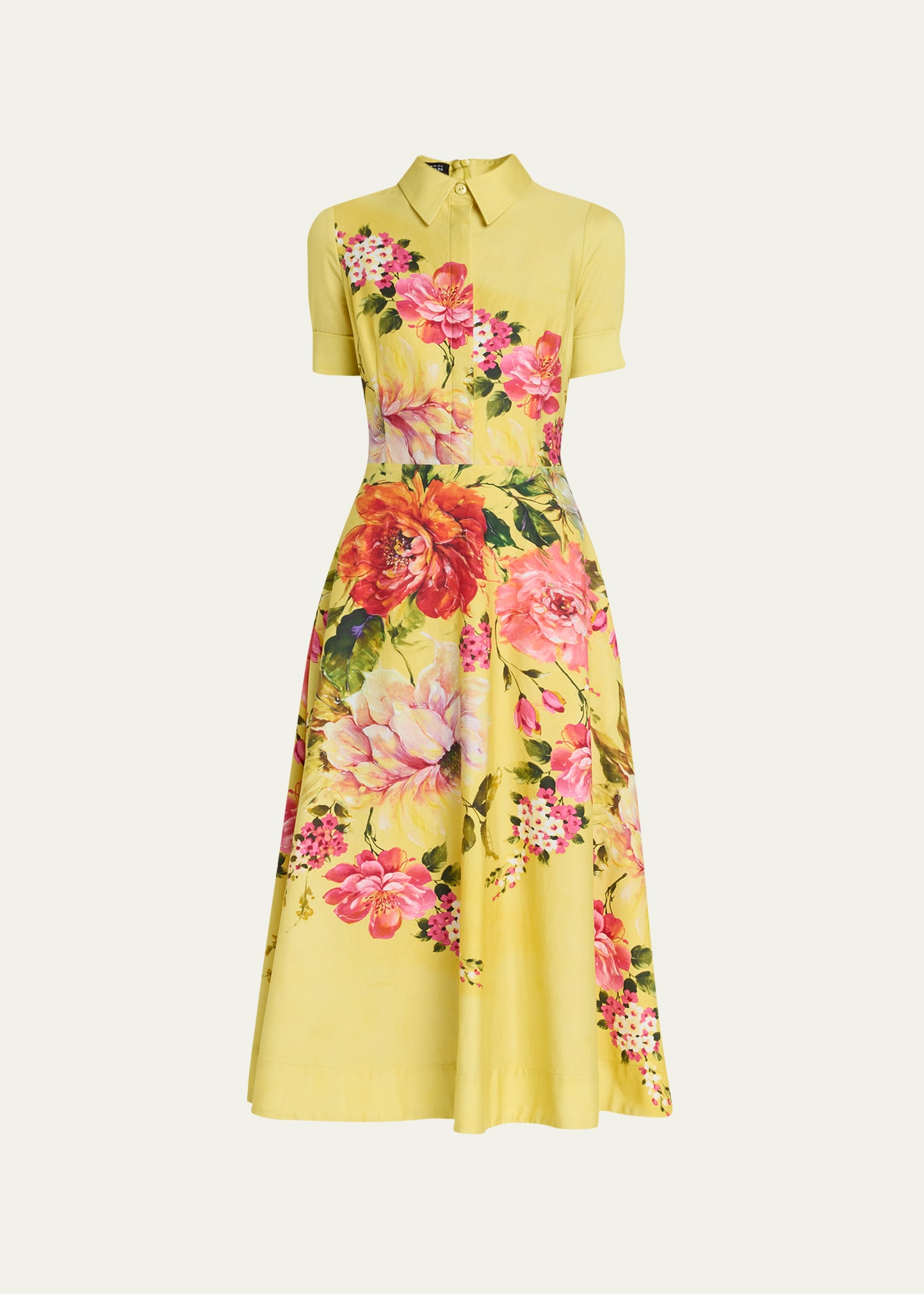 Rickie Freeman For Teri Jon Floral-print Fit-&-flare Shirtdress In Yellow Mul