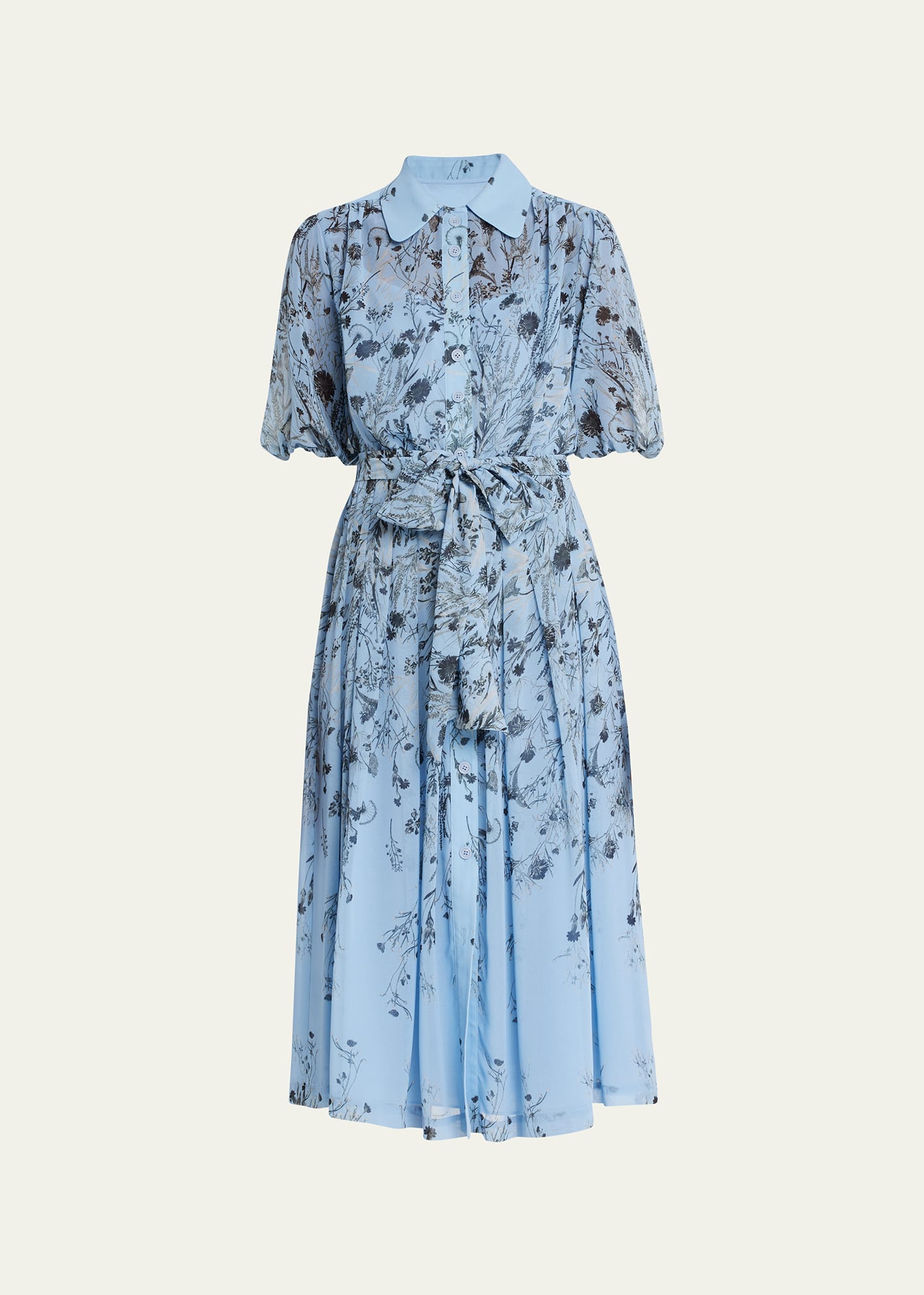 Rickie Freeman For Teri Jon Floral-print Puff-sleeve Chiffon Midi Dress In Blue Multi