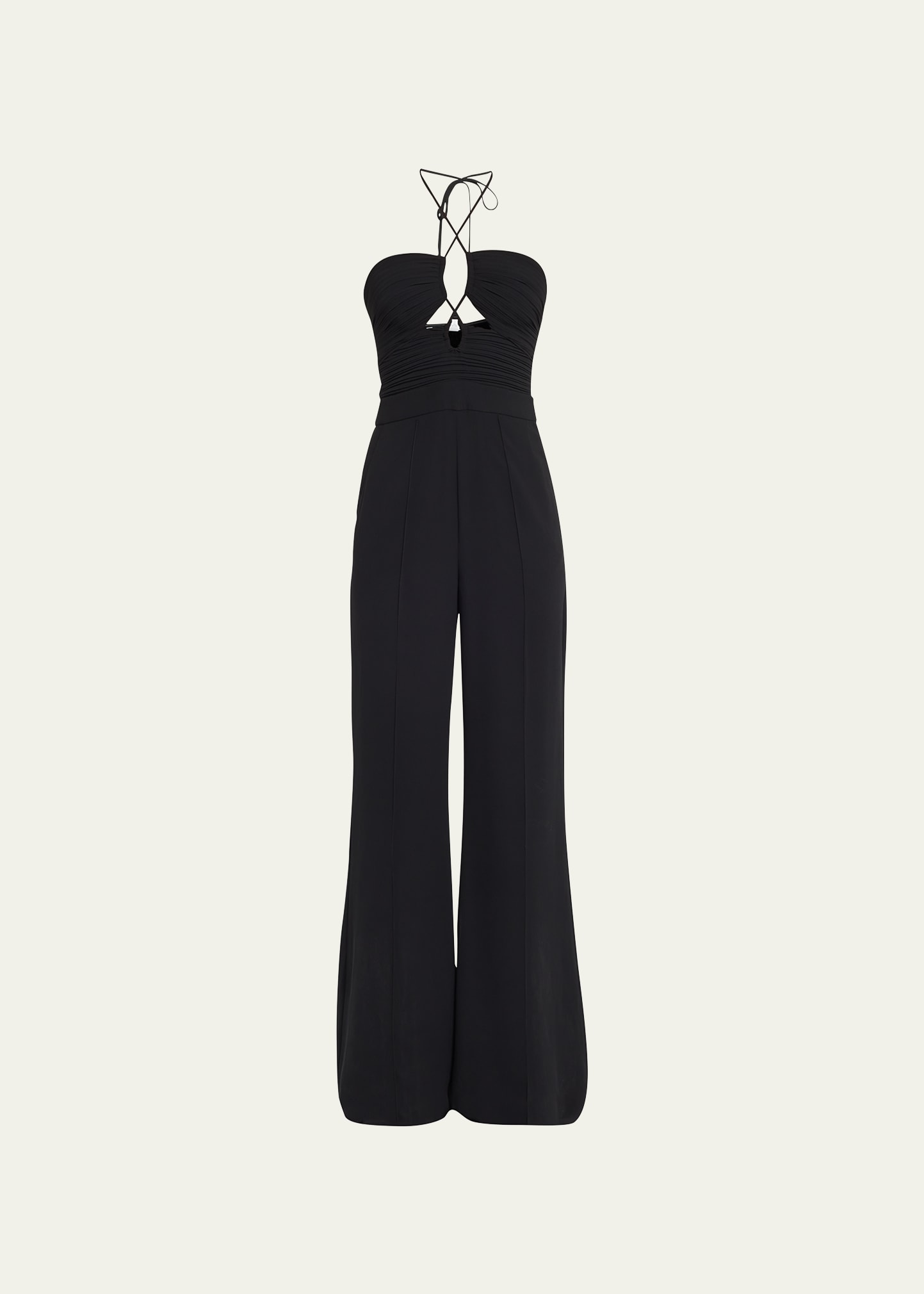 Simkhai Gala Plissé Cutout Wide-leg Halter Jumpsuit In Black