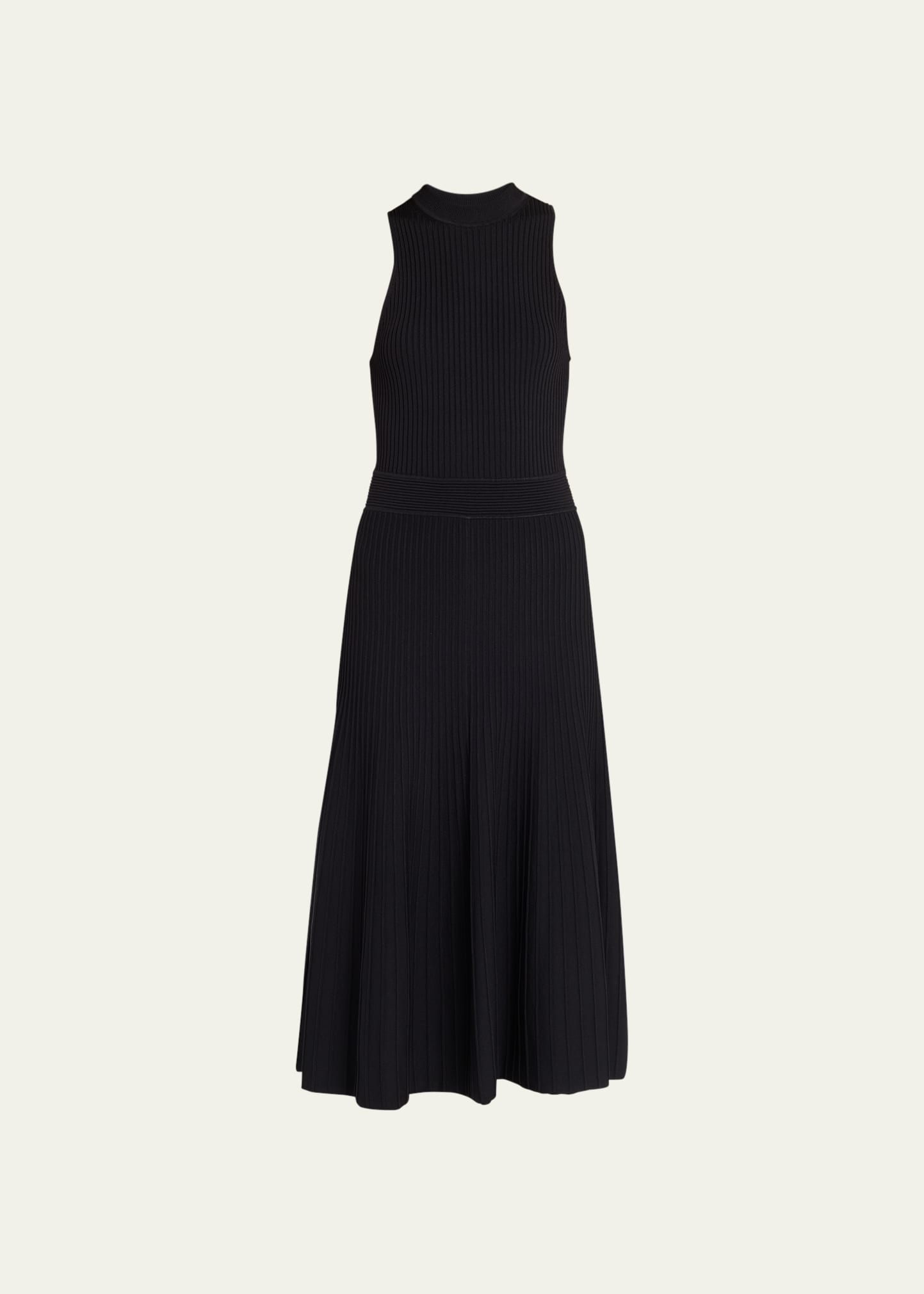 Simkhai Marianne Sleeveless Pleated Compact-rib Midi Dress In Black