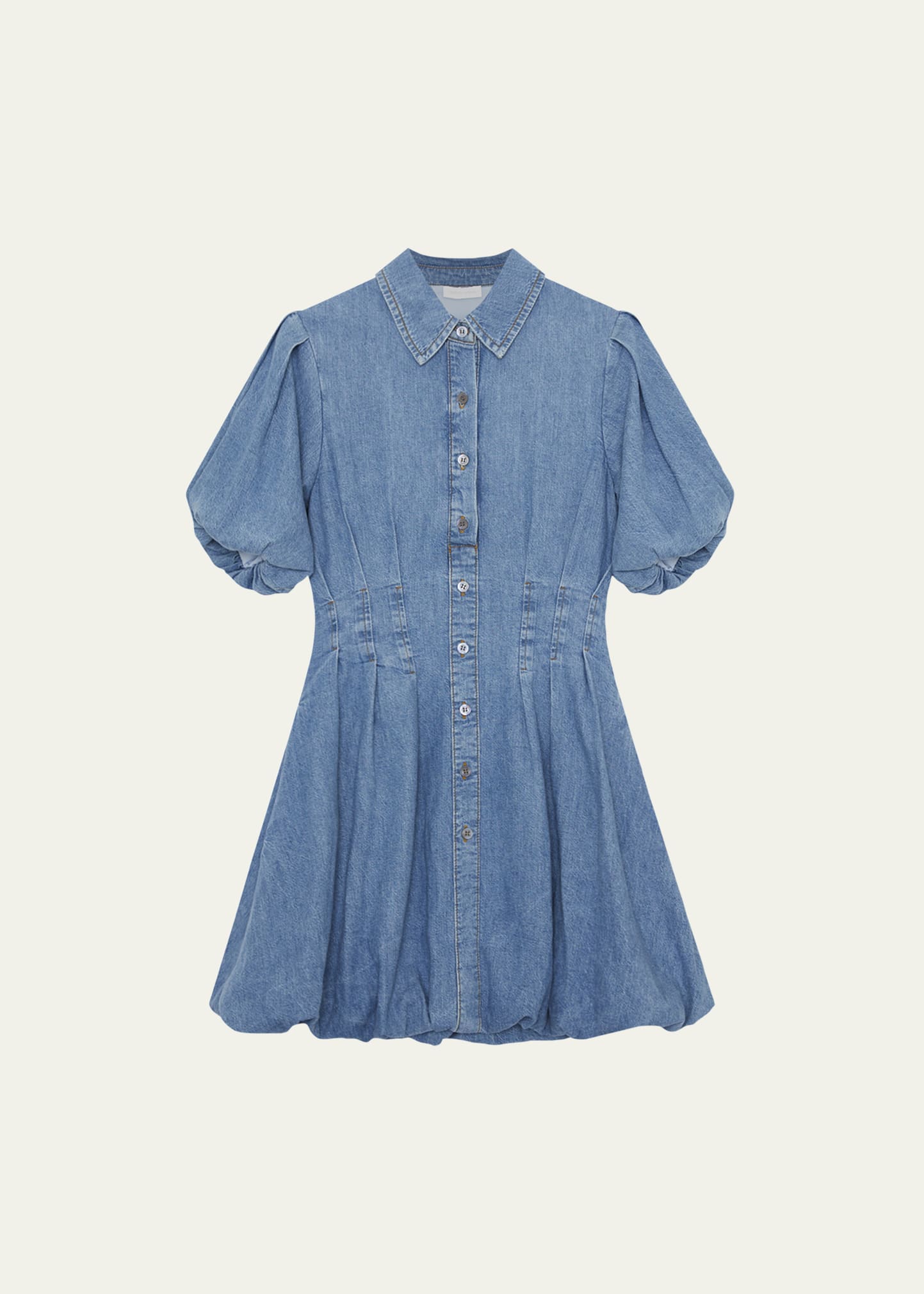 Ciara Denim Shirting Bubble-Hem Mini Dress