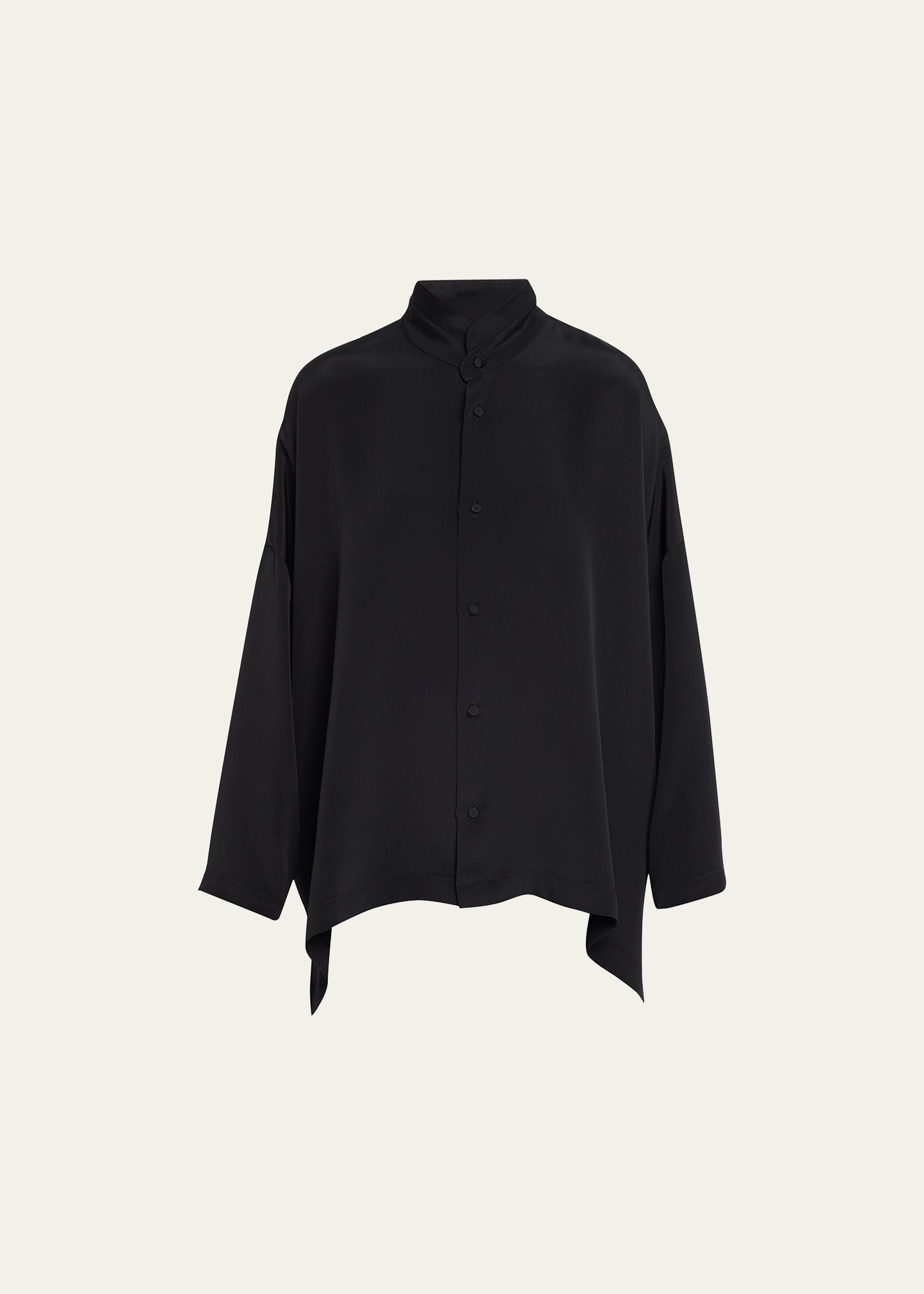 Eskandar Wide Longer Back Double Stand Collar Shirt (mid Plus) In Black