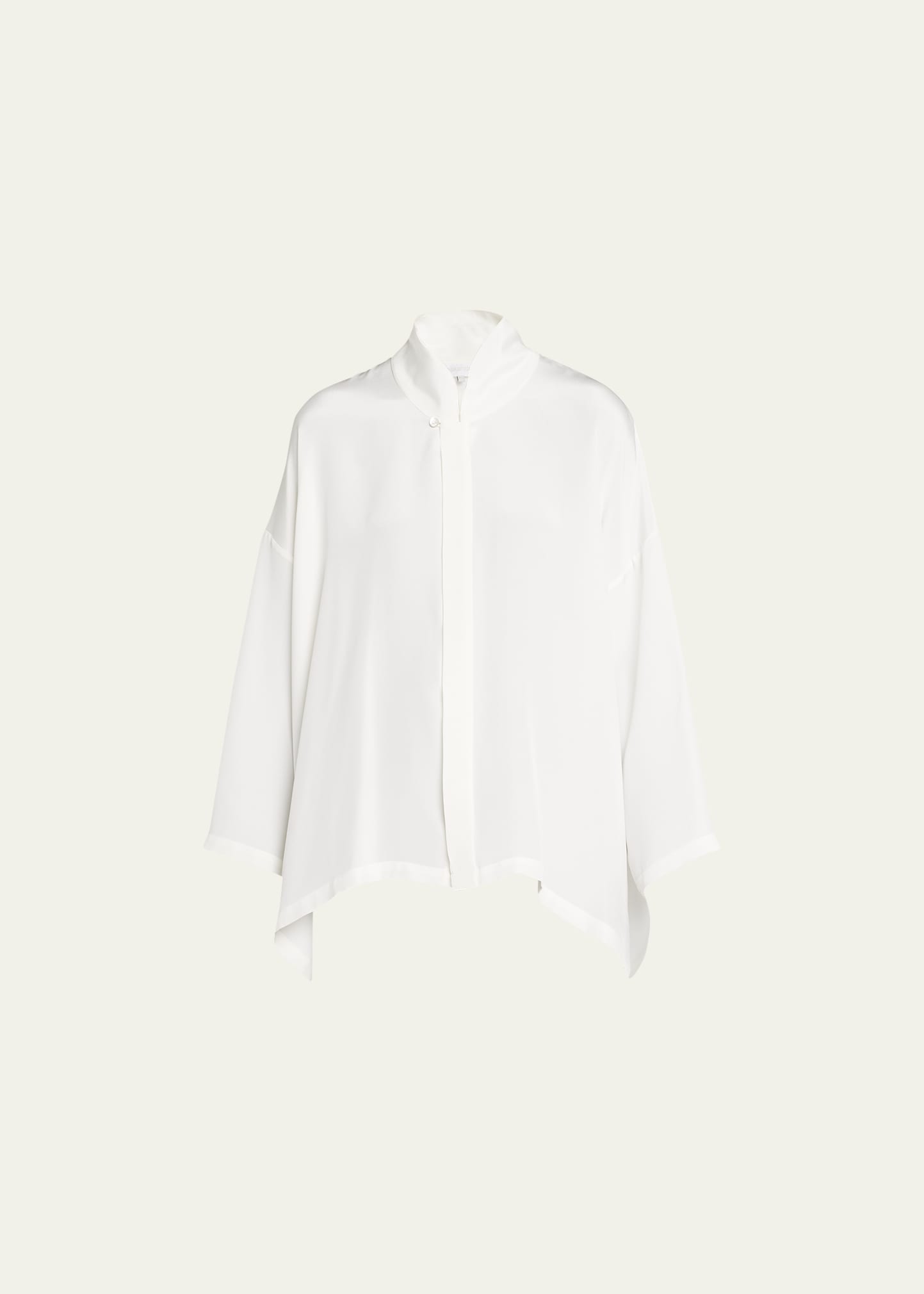 Wide A-Line Shirt With Chinese Collar (Mid Plus Length)
