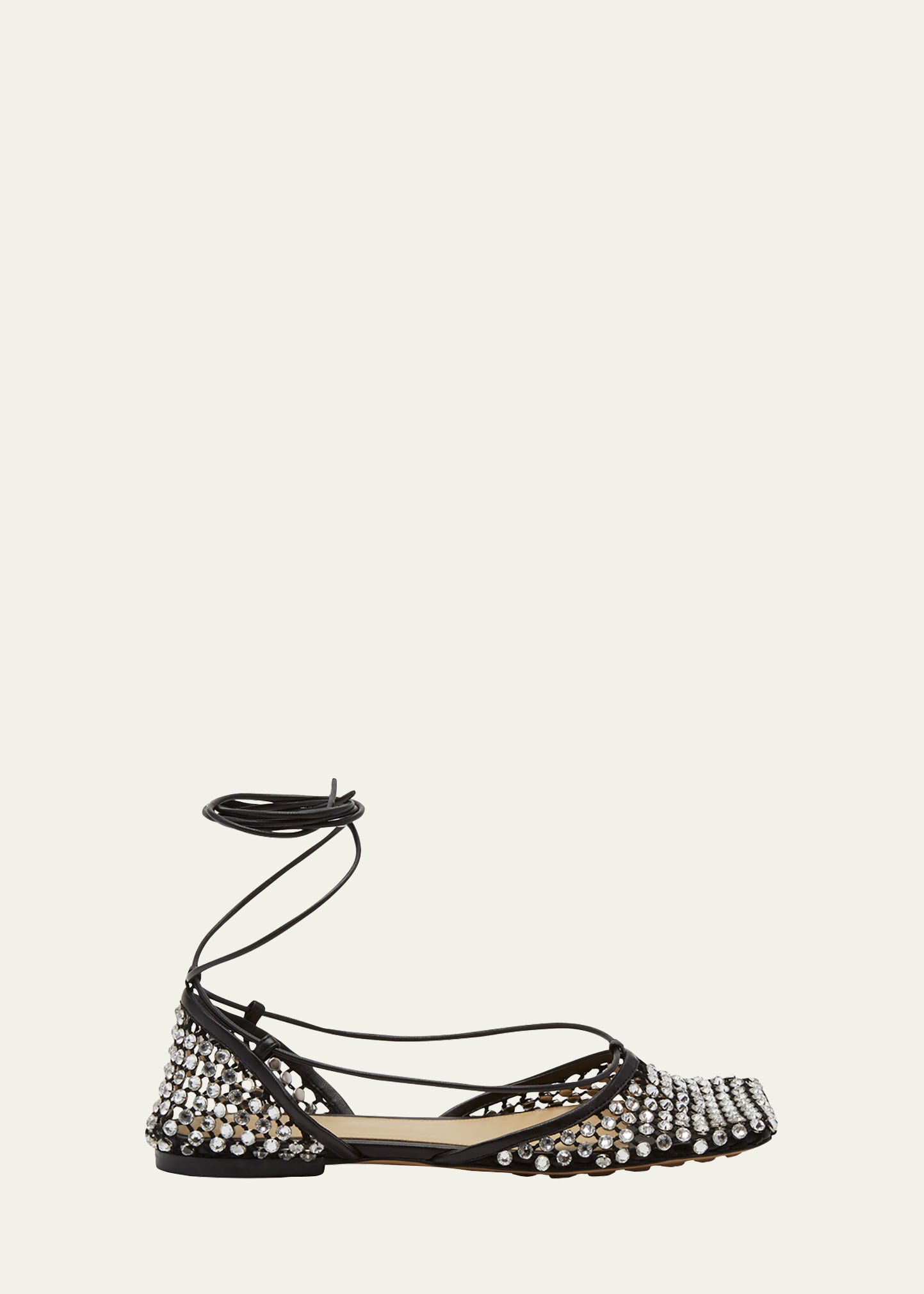 Bottega Veneta Sparkle Stretch Flat Leather Sandals In Black Cr