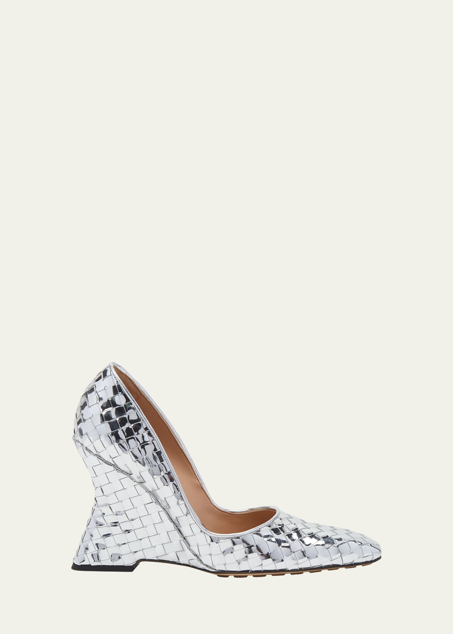 Bottega Veneta Comet Woven Mirror Leather Pumps In Silver