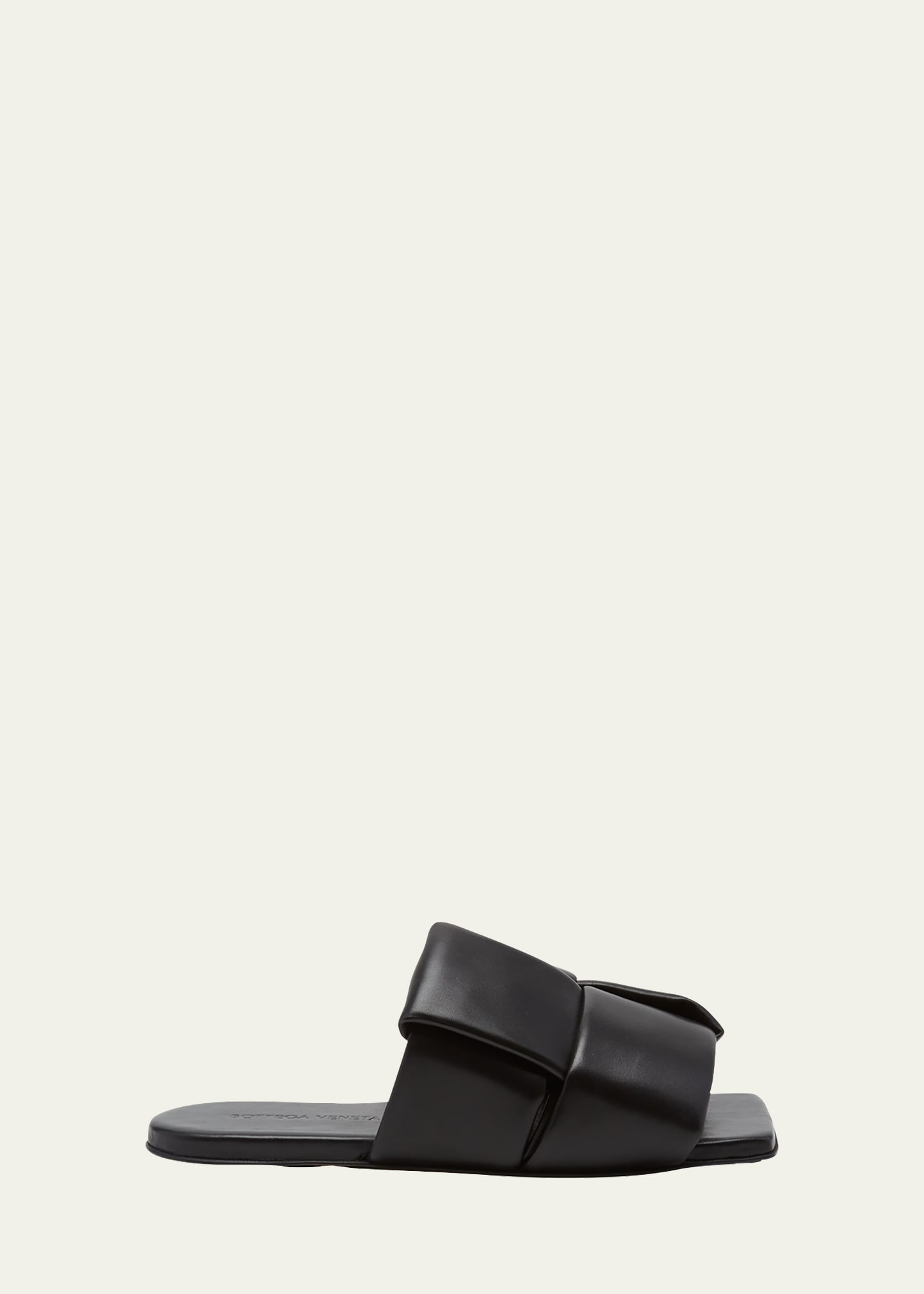 Bottega Veneta Patch Mule Woven Leather Flat Sandals In Nero