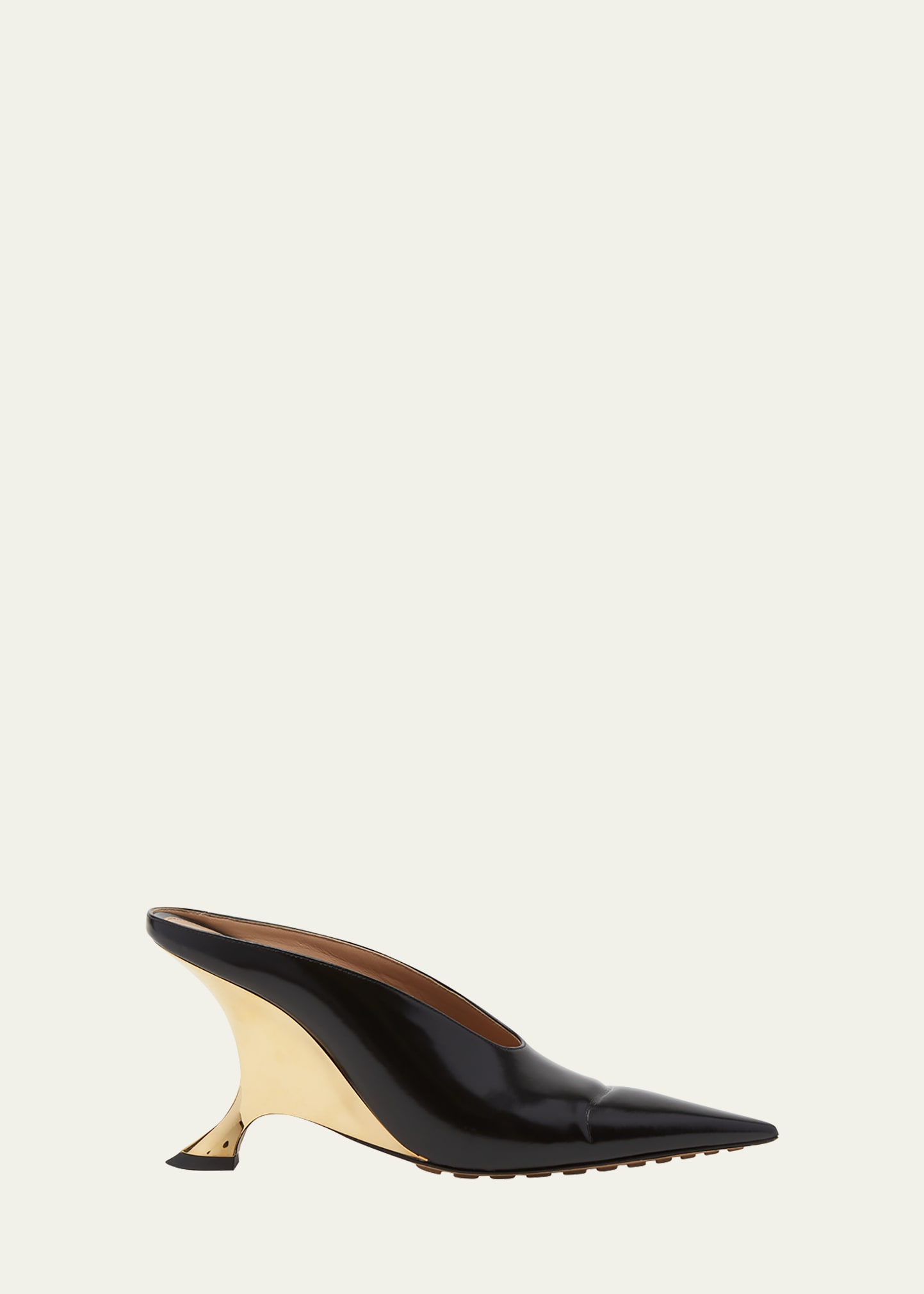 Bottega Veneta Rocket Reflective Leather Pumps With Gold-tone Heel In Nero