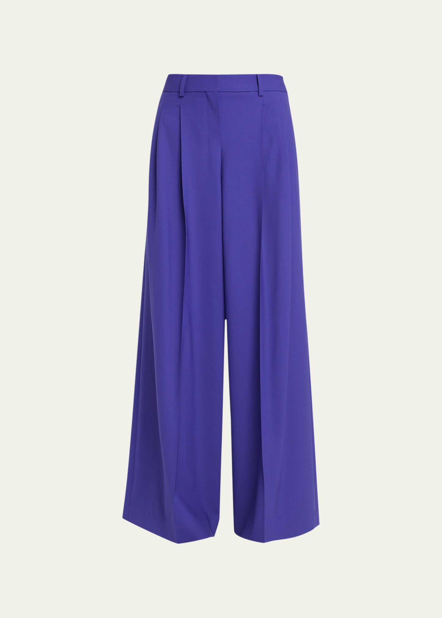 Theory Stretch Wool Pleated Low-rise Pants In Blue Iris