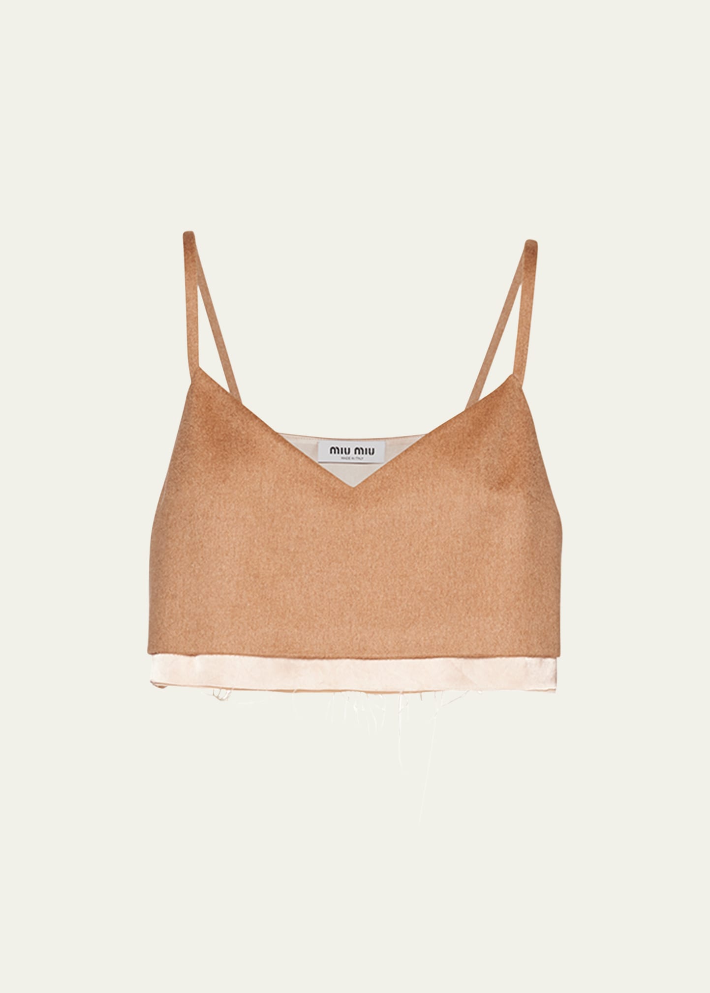 Shop Miu Miu Logo-embroidered Velour Crop Top In F0040 Cammello