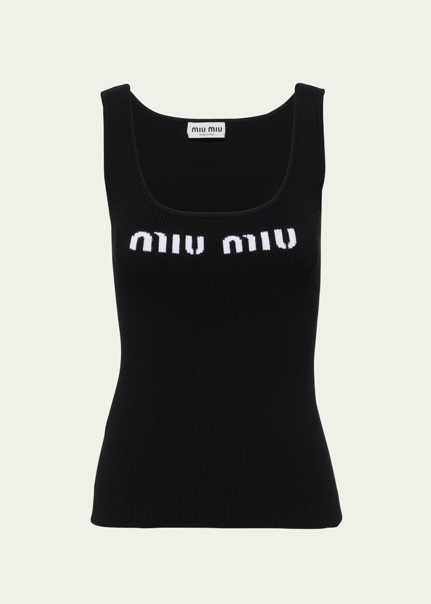 Miu Miu Logo Intarsia Ribbed Tank Top In F0002 Nero
