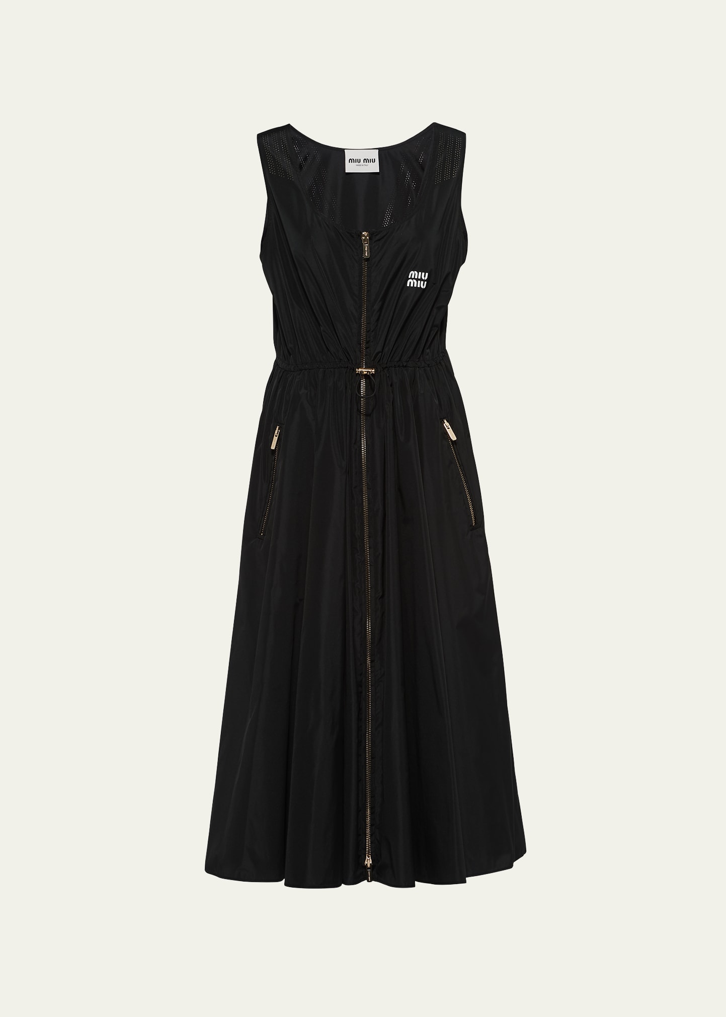 Miu Miu Sleeveless Technical Silk Dress In Black