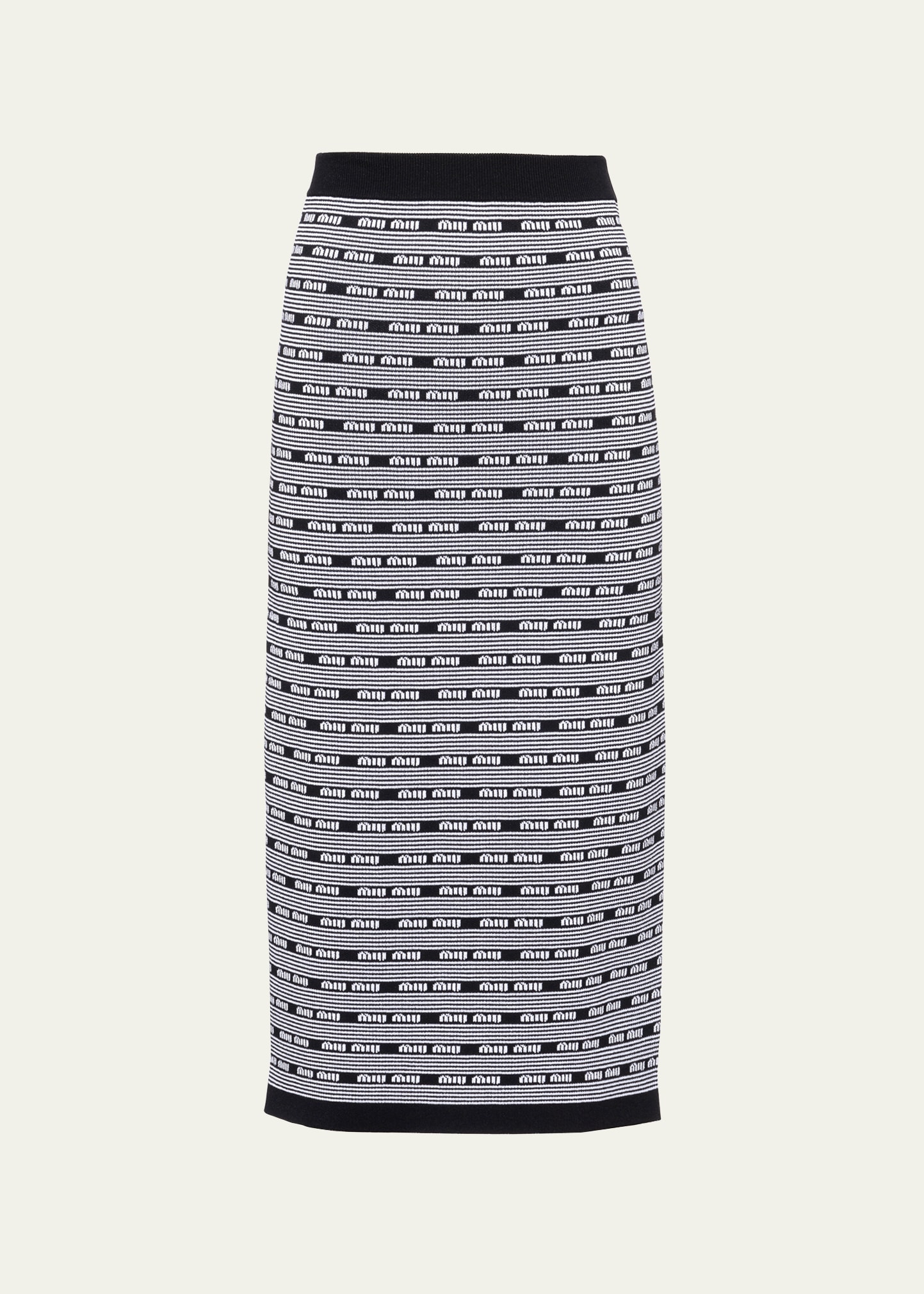 Shop Miu Miu Jacquard Logo Knit Midi Skirt In F0967 Nero Bianco